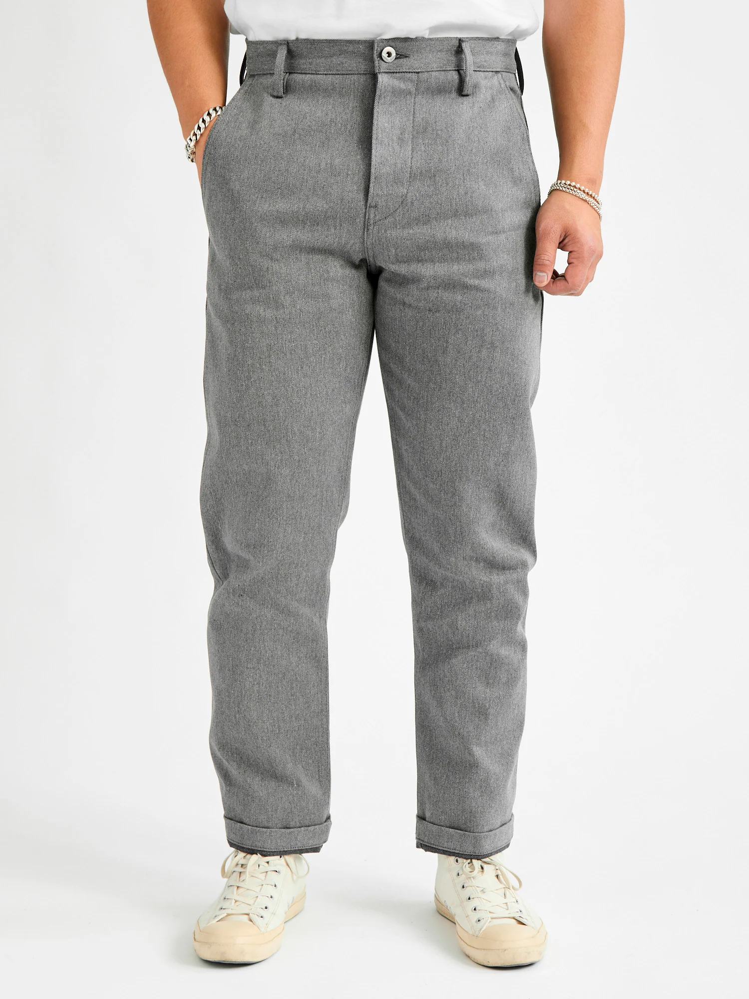 "Officer High Trouser" in 12oz Grey Selvedge Denim - Image 2