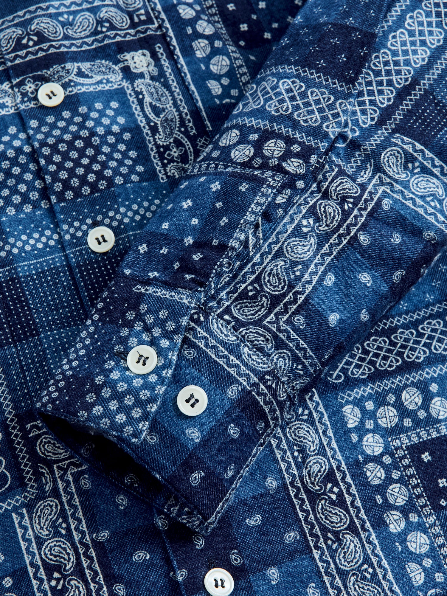 MIL Open Collar Discharge Print Shirt in Indigo - Image 5
