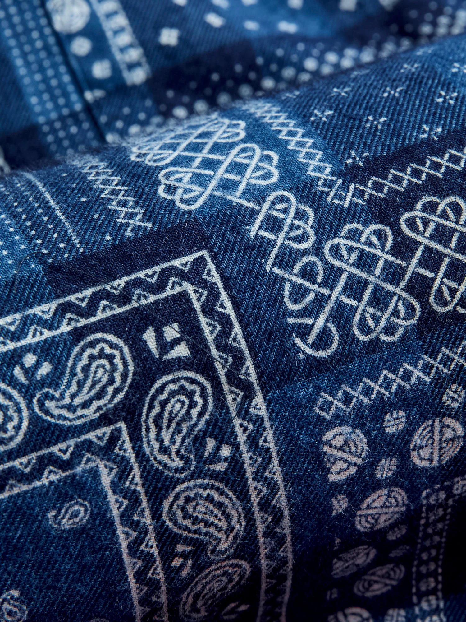 MIL Open Collar Discharge Print Shirt in Indigo - Image 7
