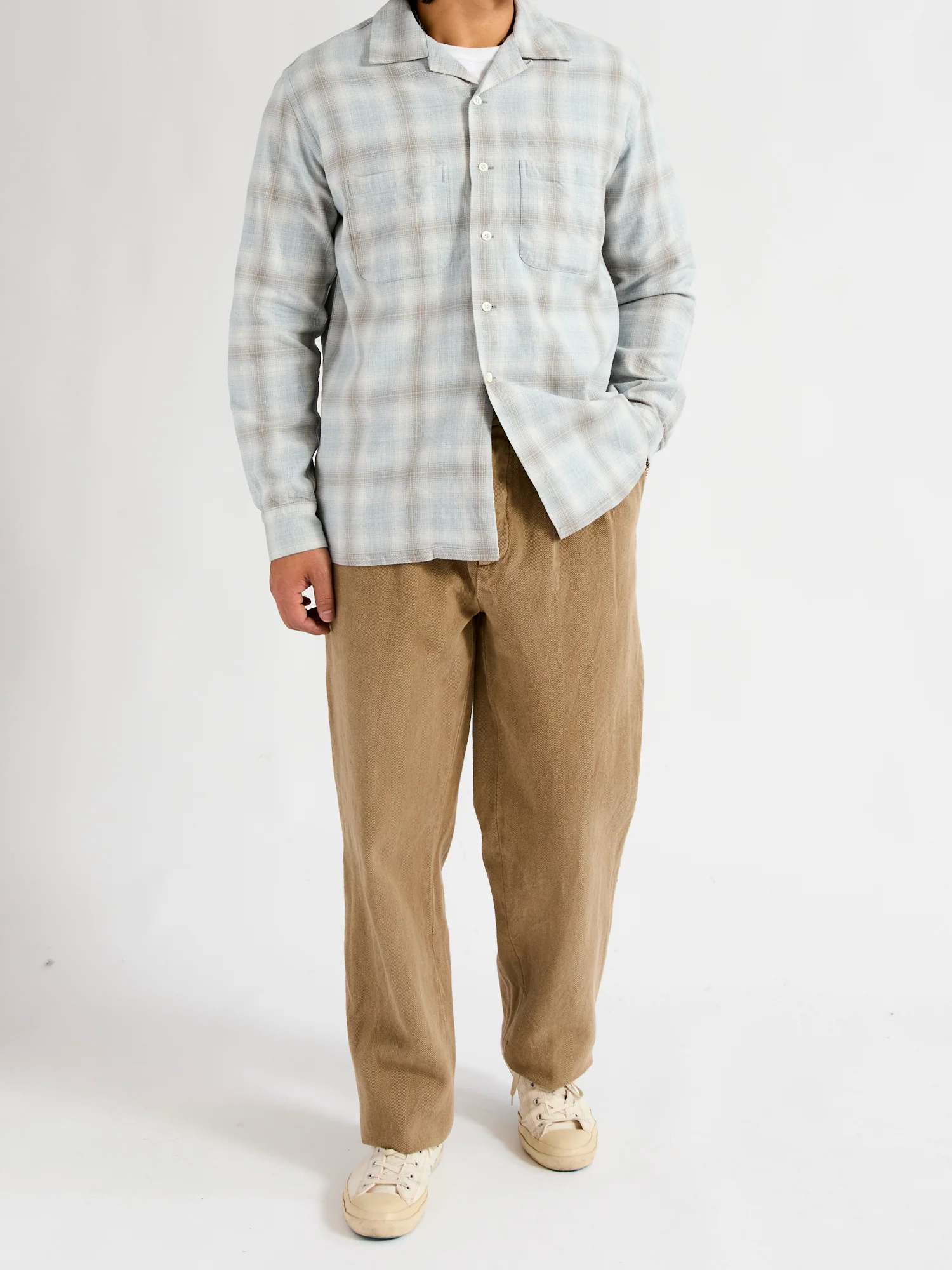 Open Collar Indigo Ombre Button-Down Shirt in Grey - Image 9