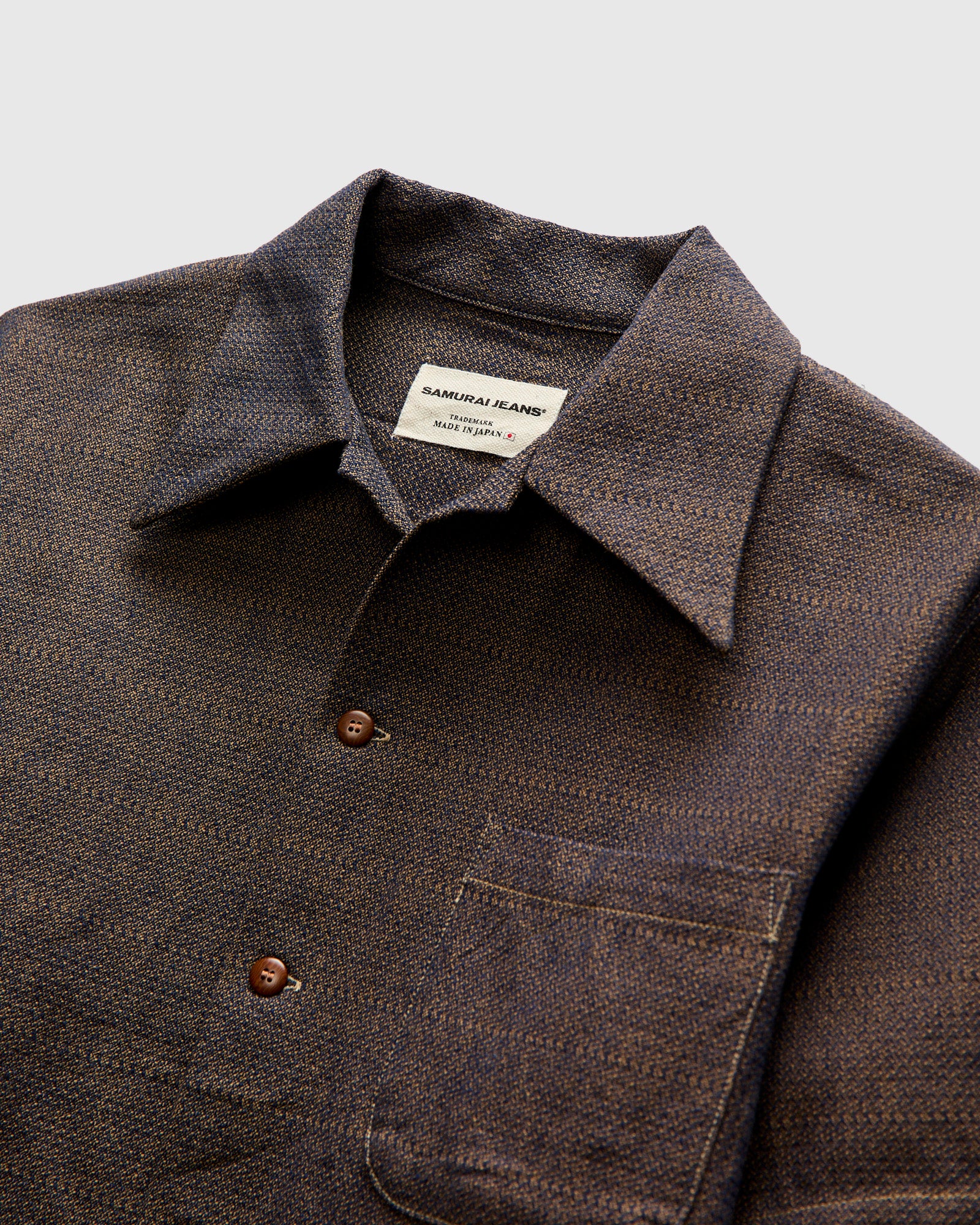 Open Collar Shirt in Sashiko Kanoko Aimadara - Image 4