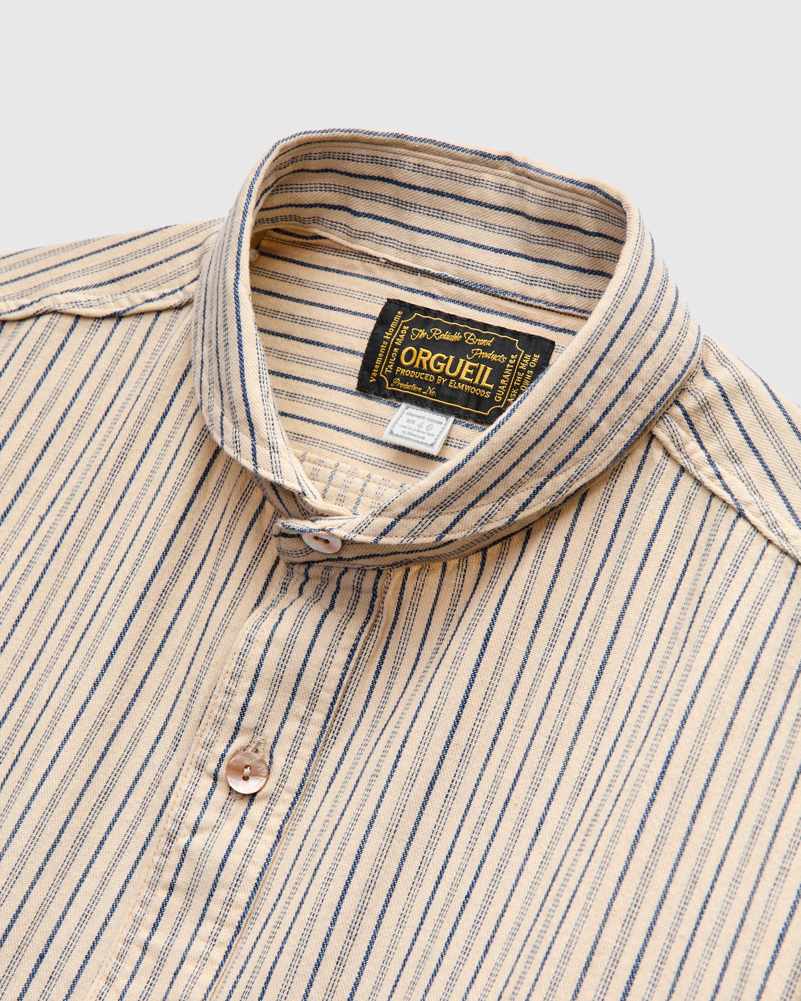 OR-5007E Striped Shawl Collar Shirt in Natural/Indigo Stripe - Image 3