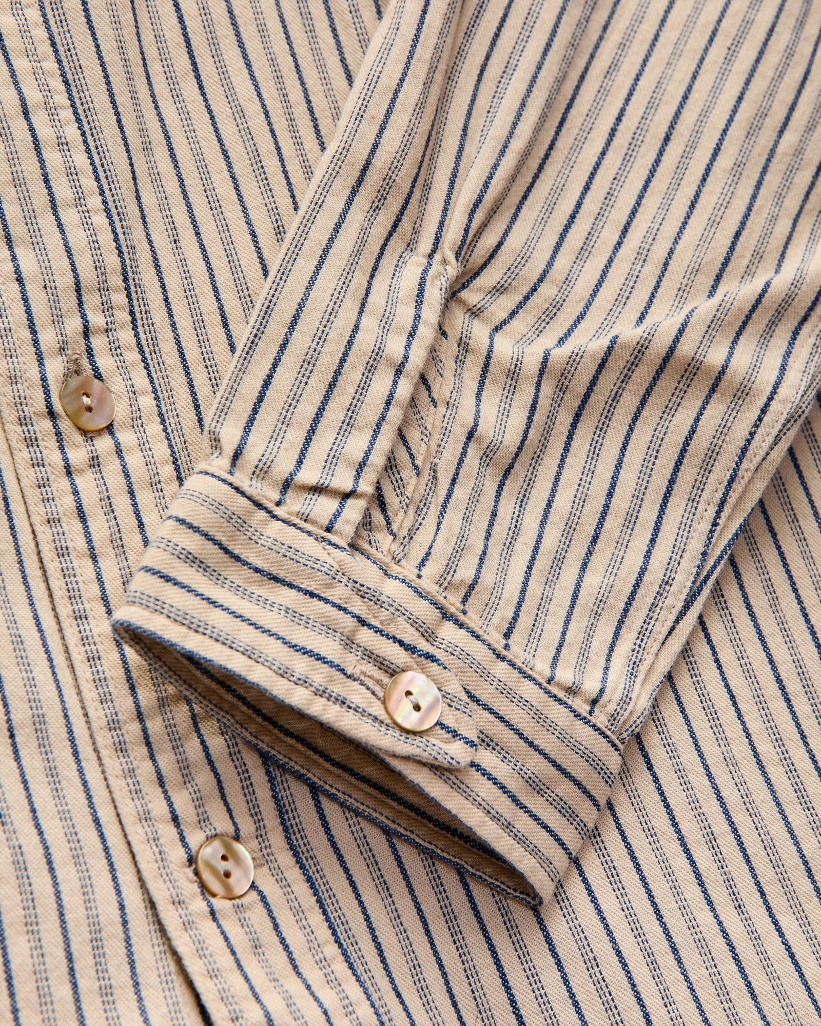 OR-5007E Striped Shawl Collar Shirt in Natural/Indigo Stripe - Image 5