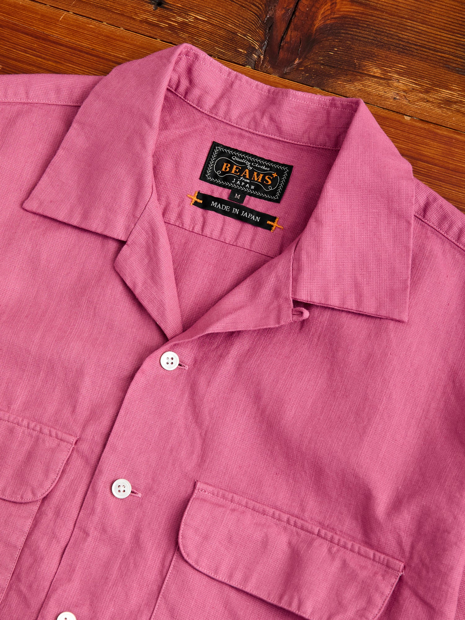 Panama Cloth Open Collar Shirt in Dusty Pink - Image 3