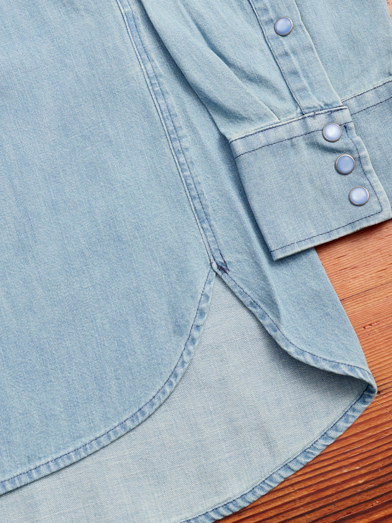 Pearl Snap Denim Shirt in Washed Indigo - Image 8