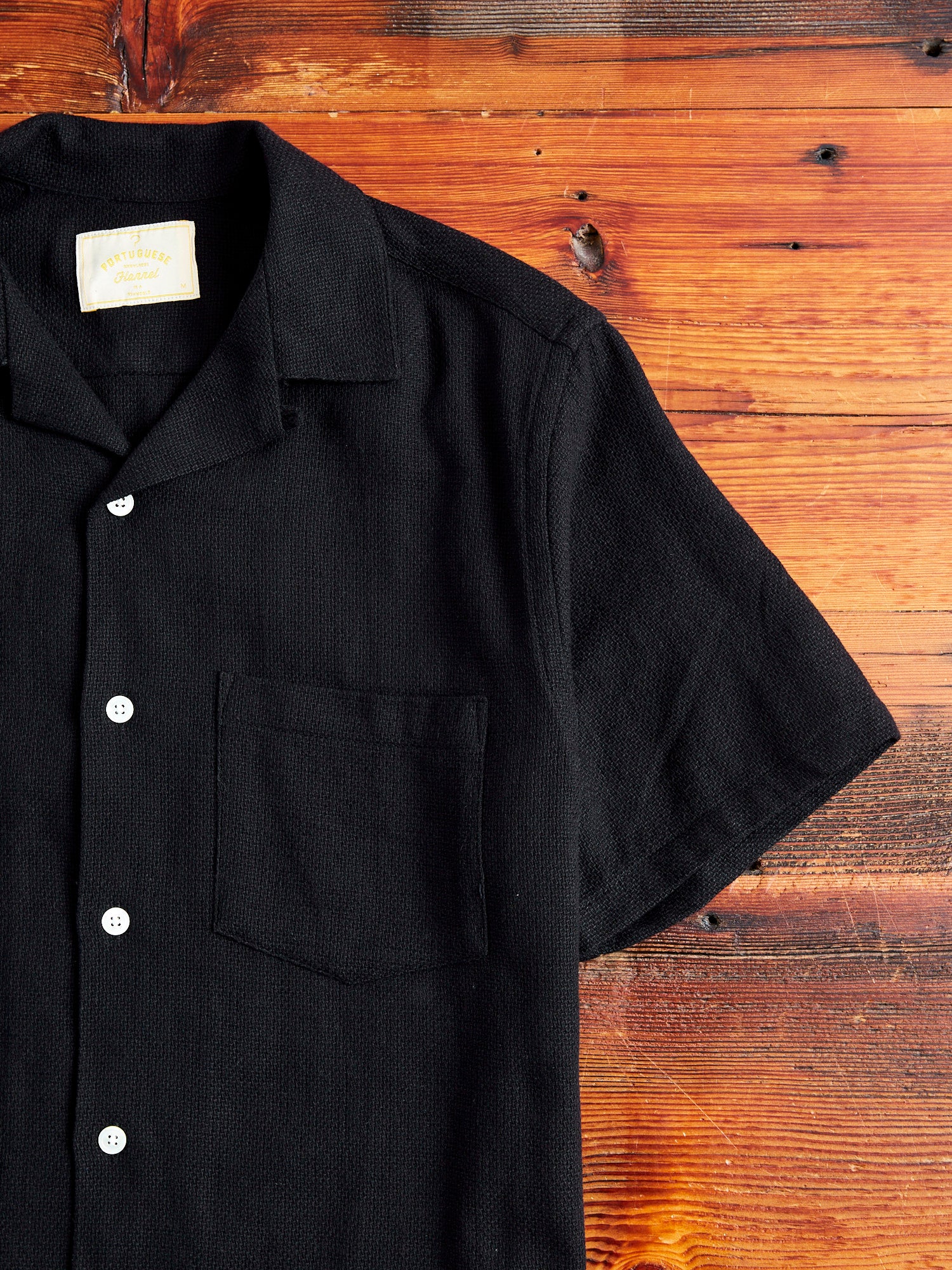 Pique Button-Up Shirt in Black - Image 5