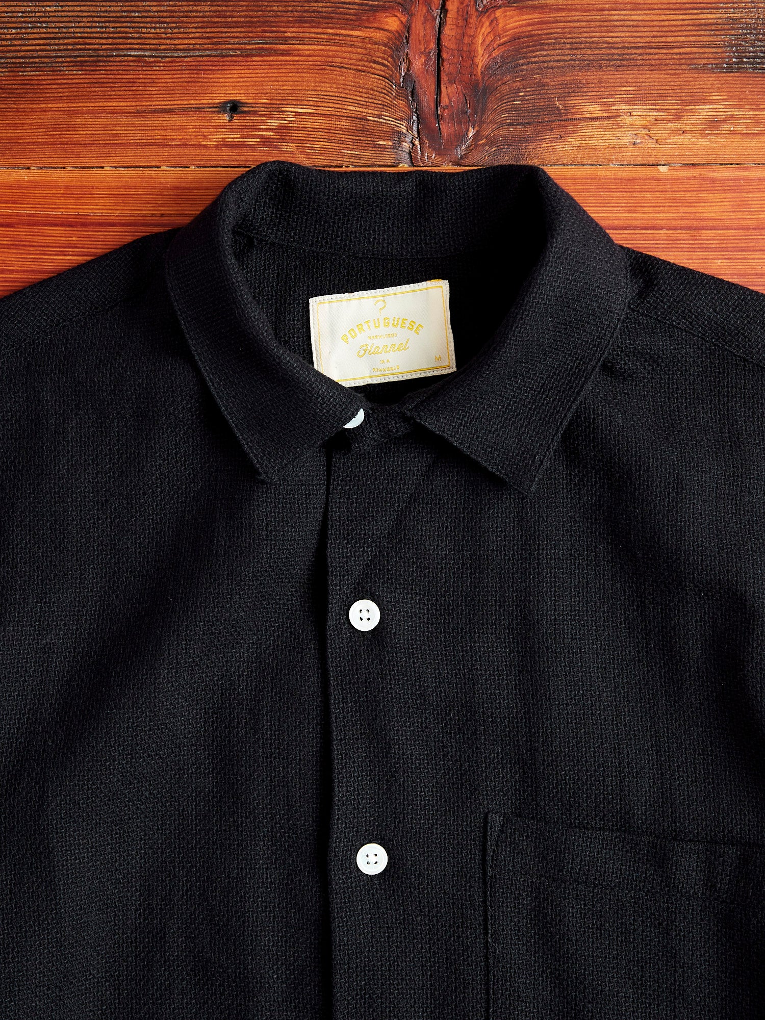 Pique Button-Up Shirt in Black - Image 6