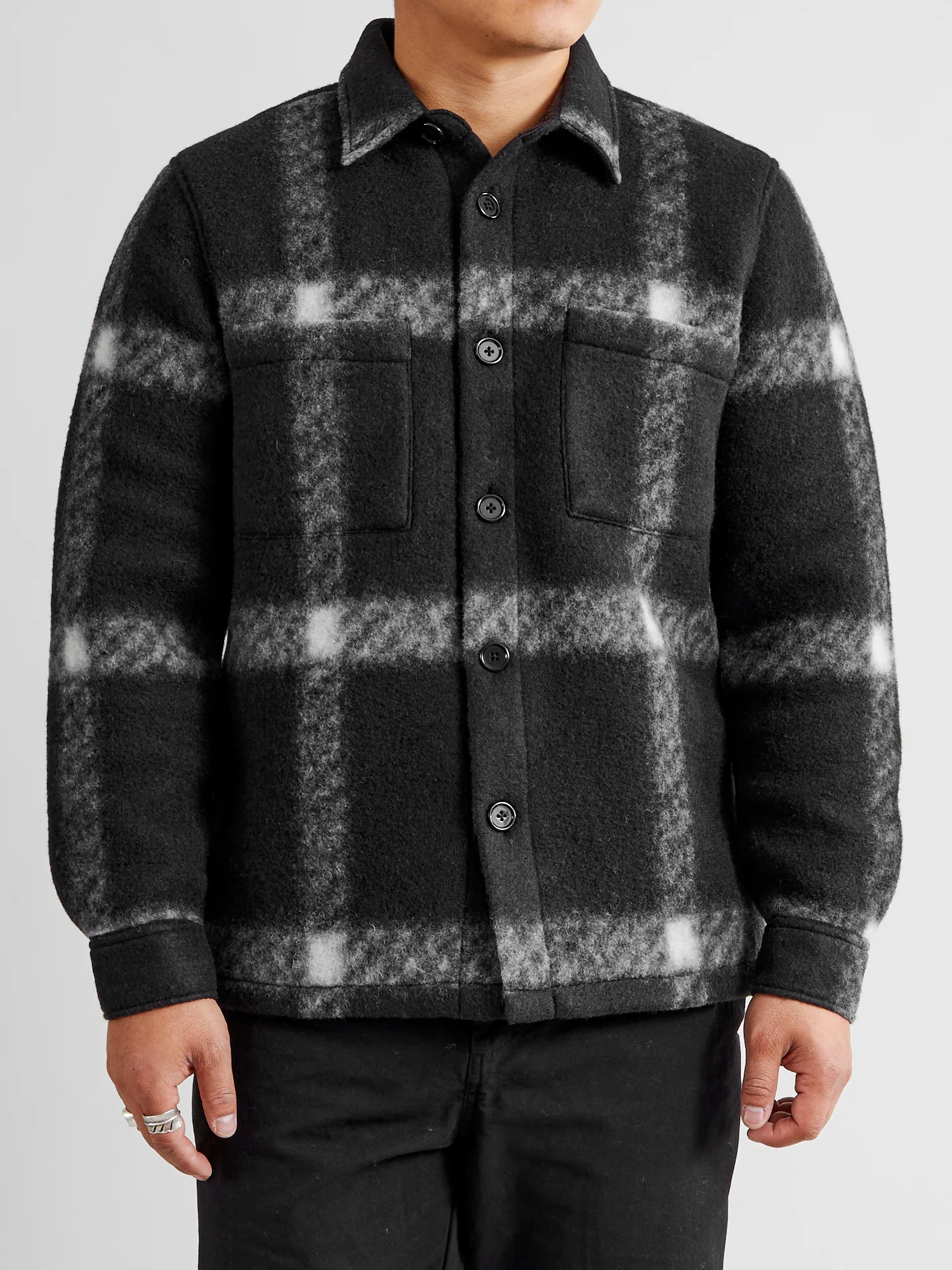 Plaid Fleece Overshirt in Black - Image 2