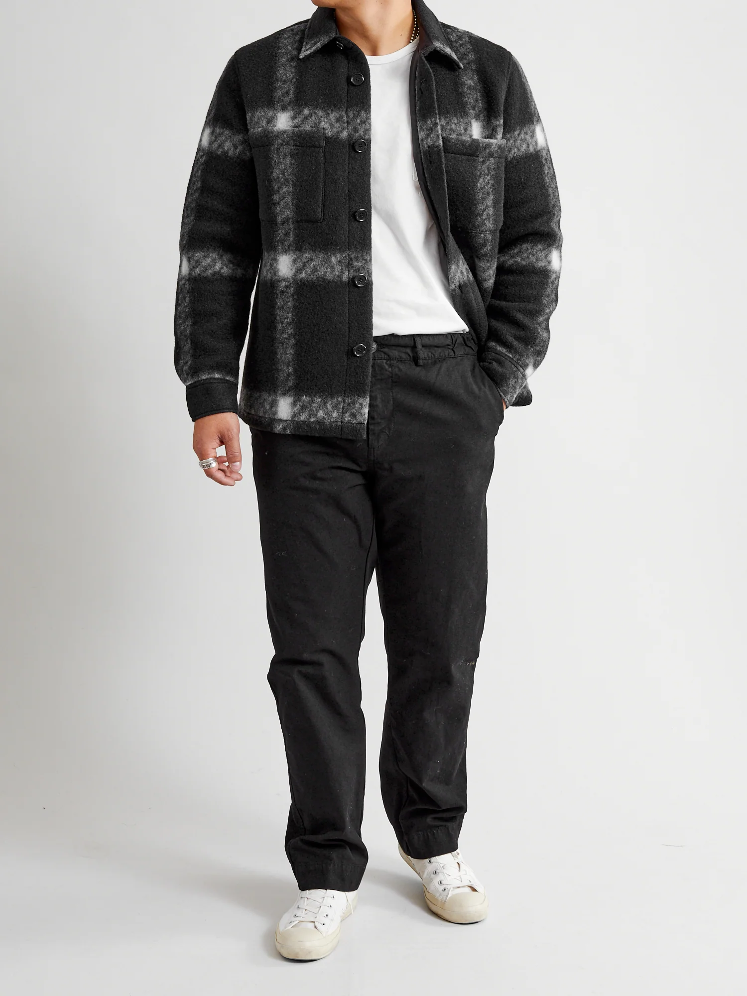 Plaid Fleece Overshirt in Black - Image 9