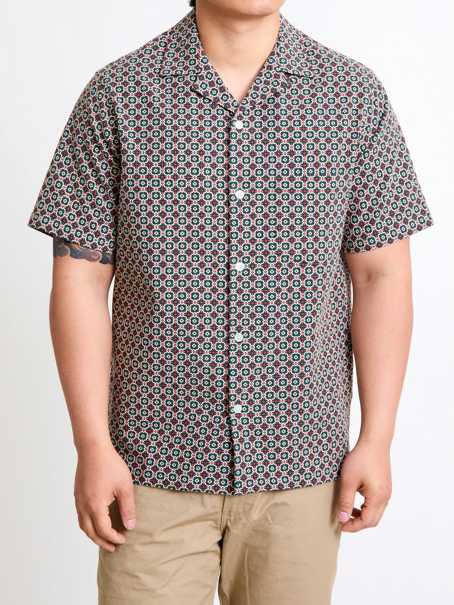 Portuguese Tile Button-Up Shirt in Green Orange - Image 2