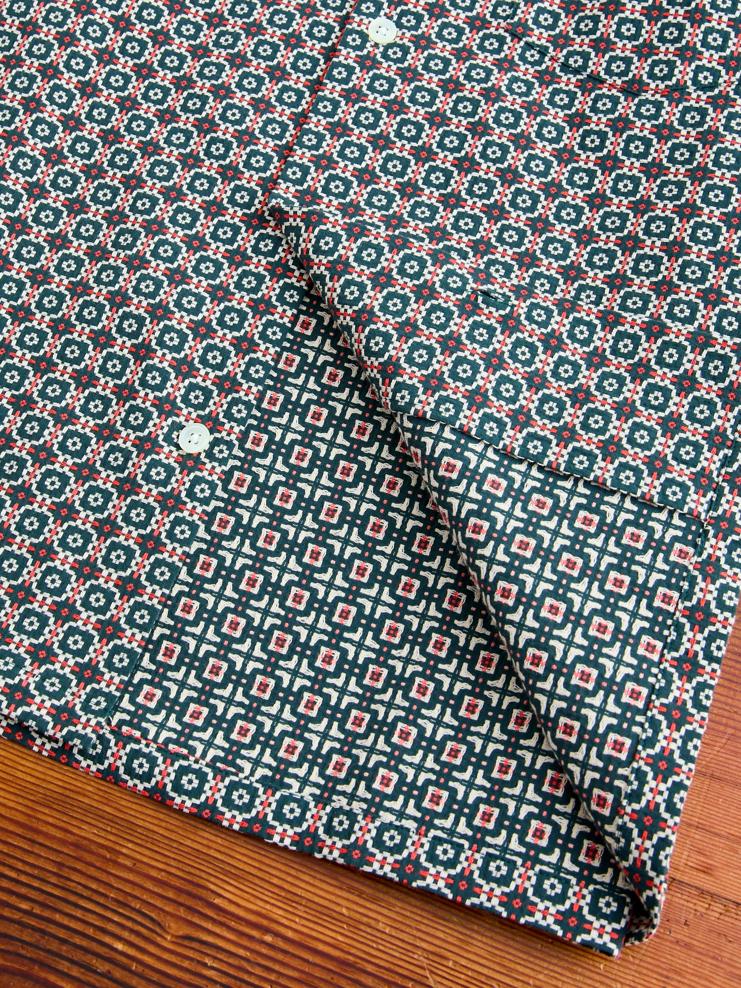 Portuguese Tile Button-Up Shirt in Green Orange - Image 8