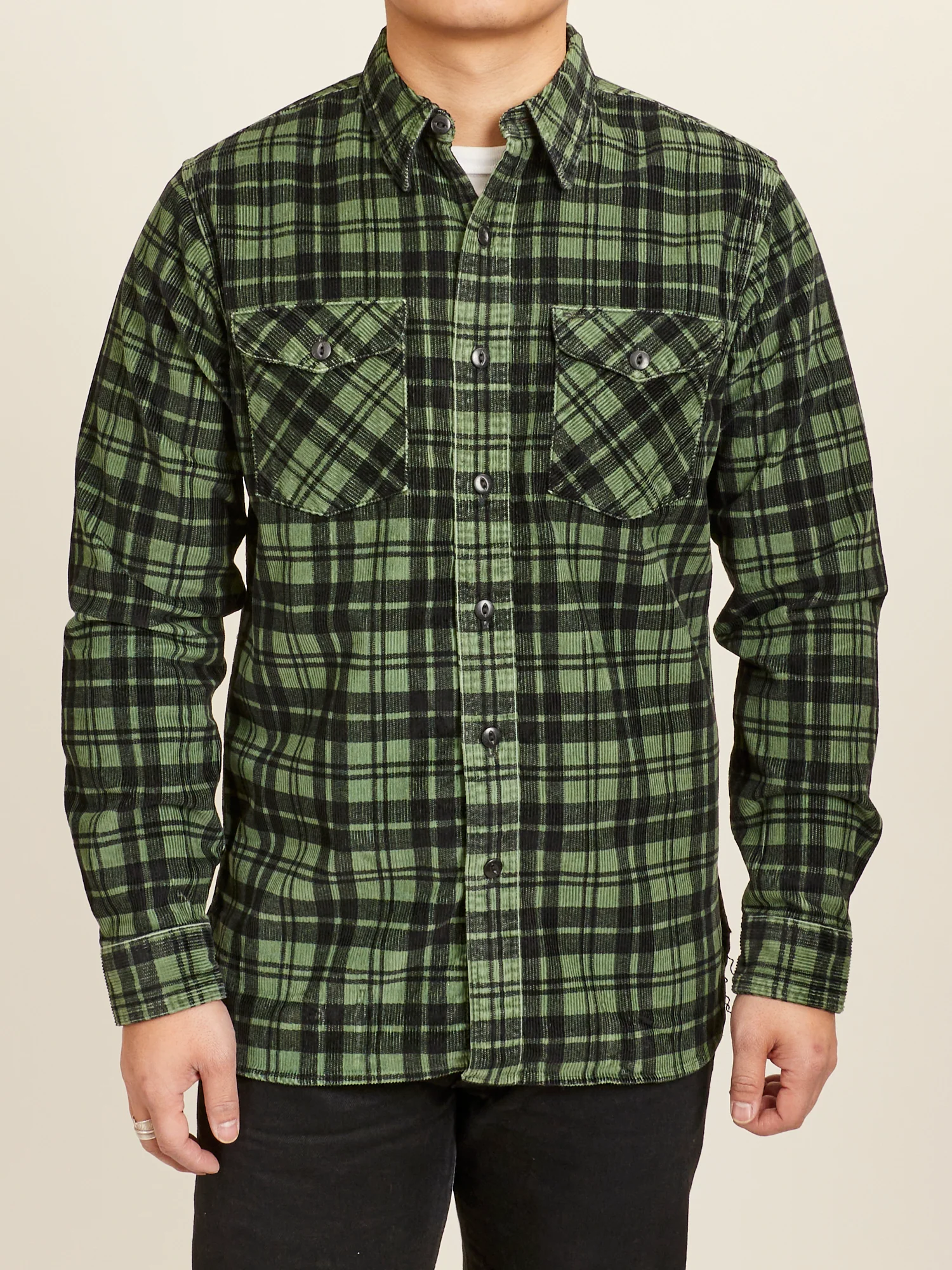 Printed Corduroy Work Shirt in Green/Black - Image 2