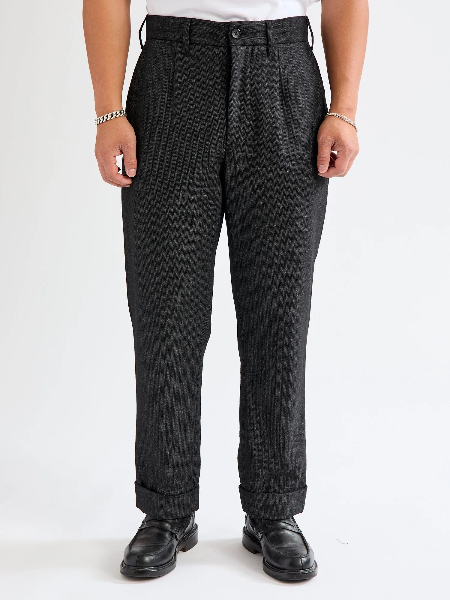 Printed Wool Andover Pants in Charcoal - Image 2