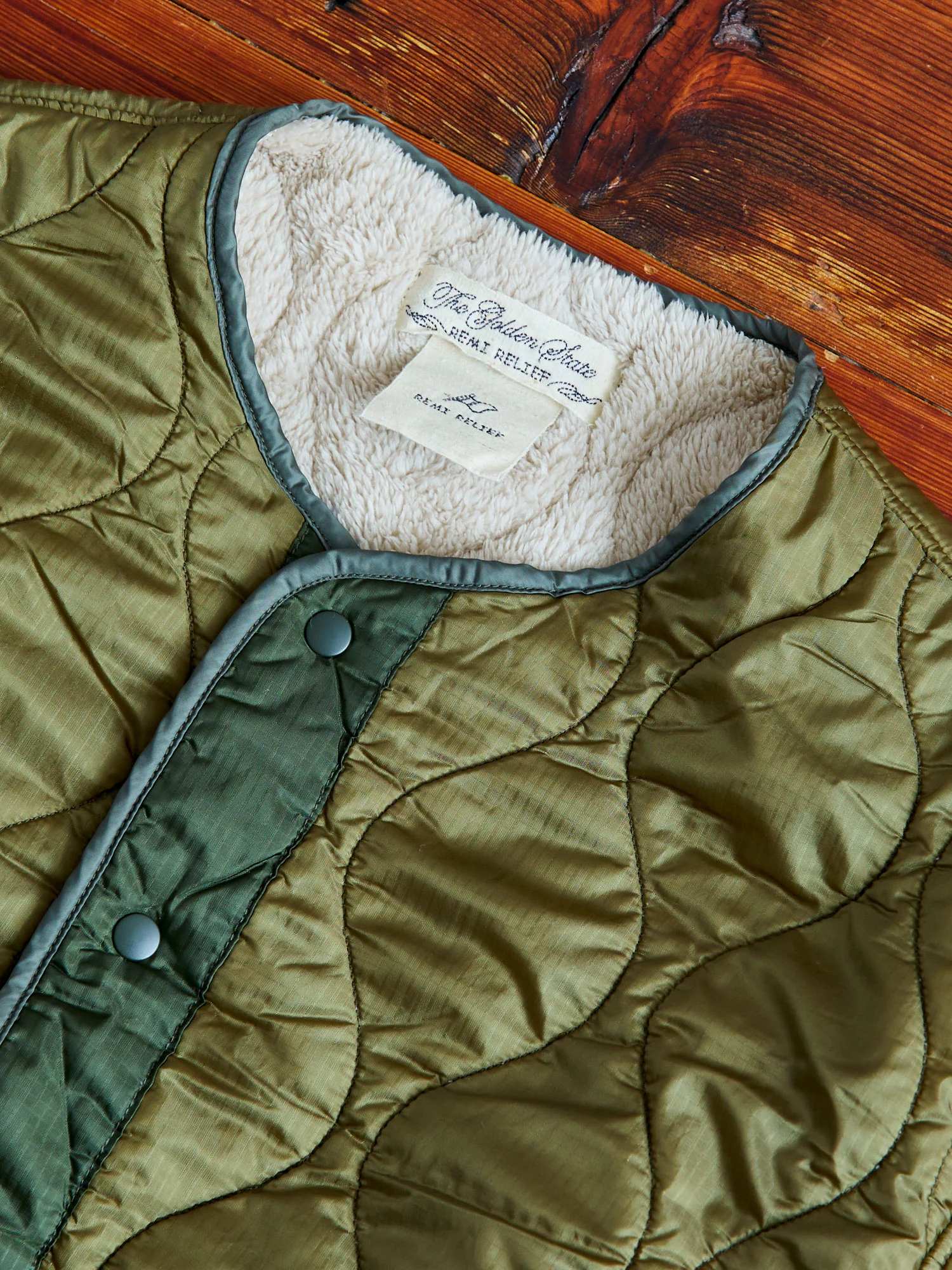 Quilted Boa Liner Jacket in Khaki - Image 3