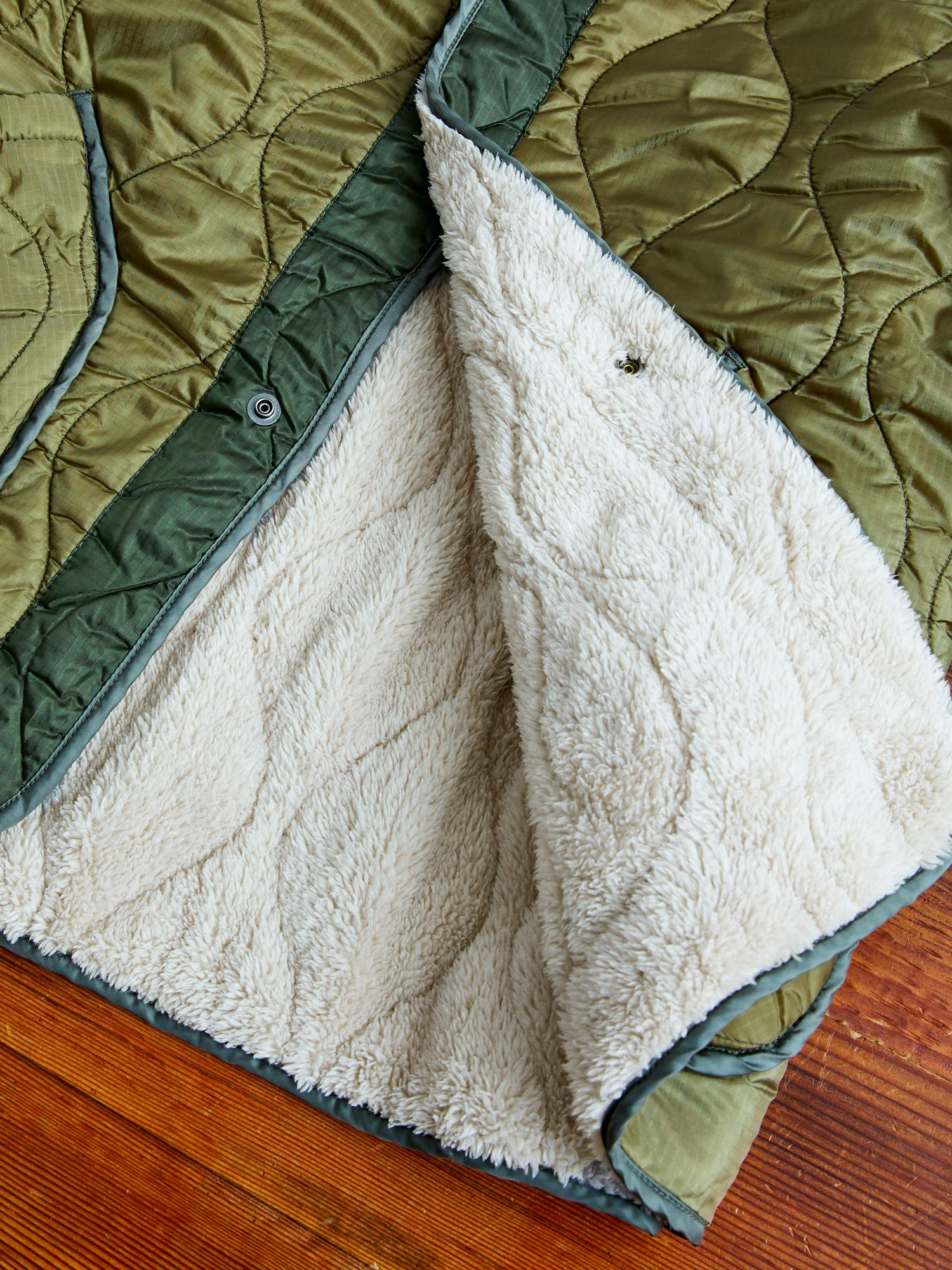 Quilted Boa Liner Jacket in Khaki - Image 7