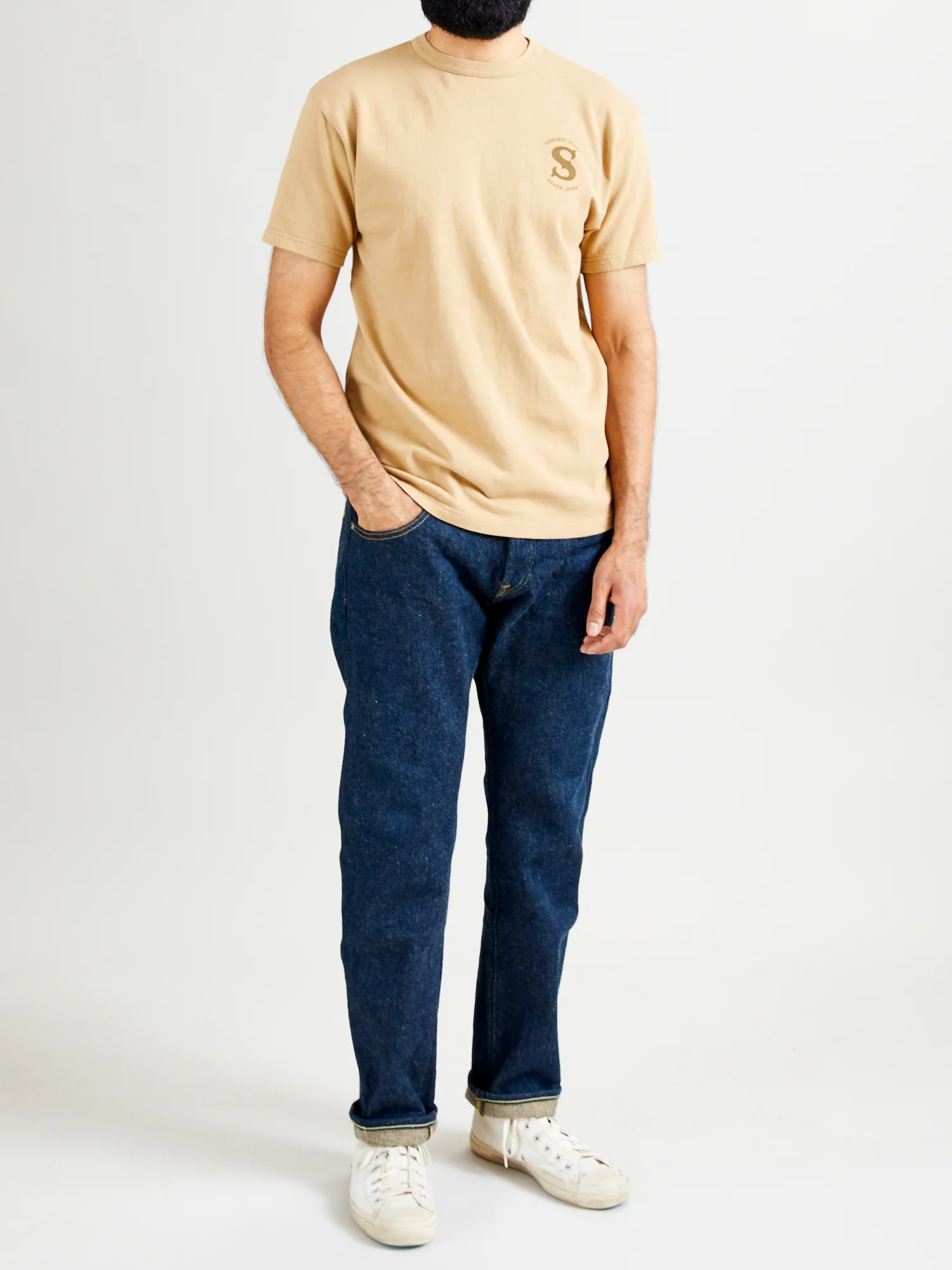 "Ranji" Inlay Loopwheel T-Shirt in Beige - Image 10