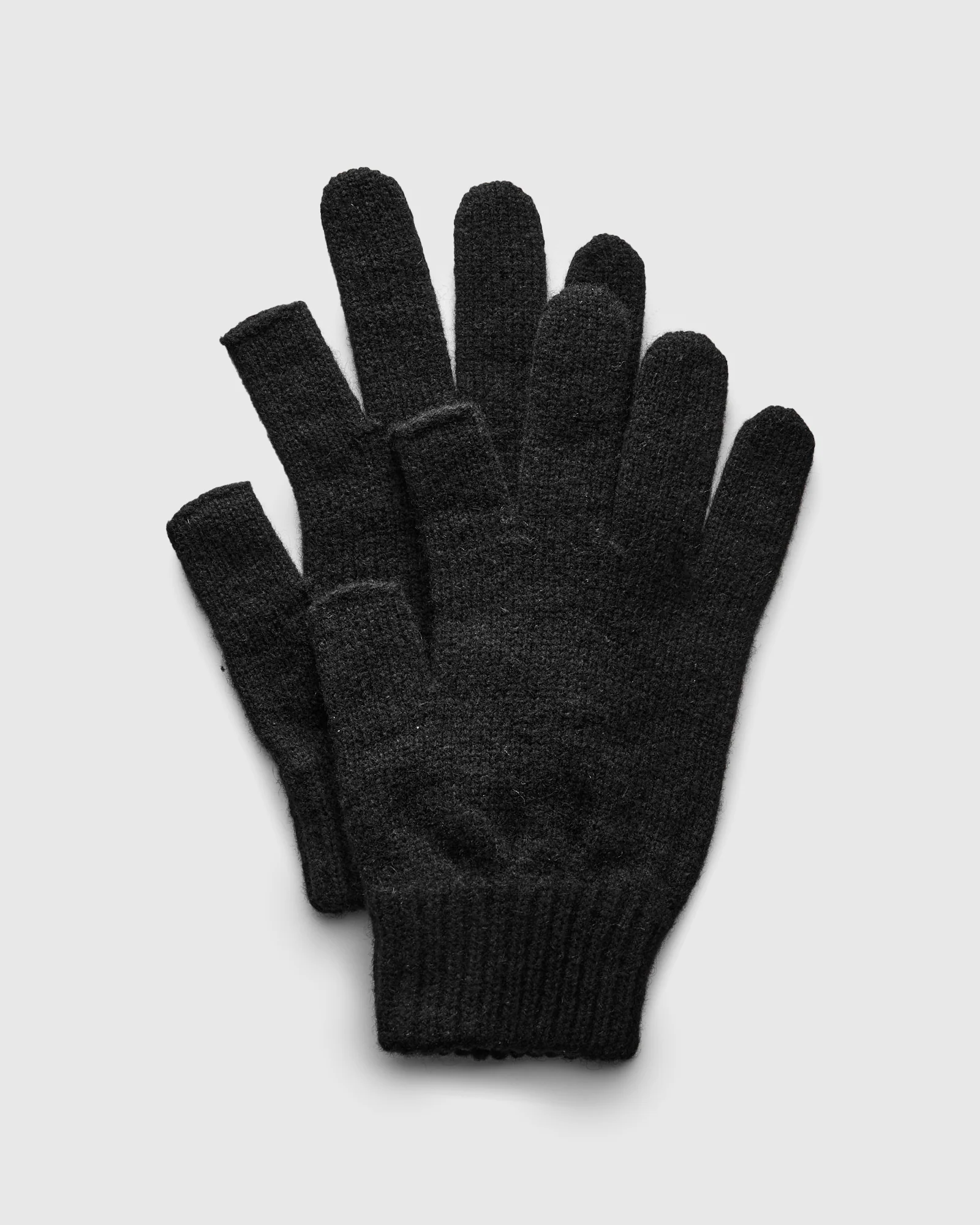 Recycled Cashmere Fingerless Gloves in Black - Image 2