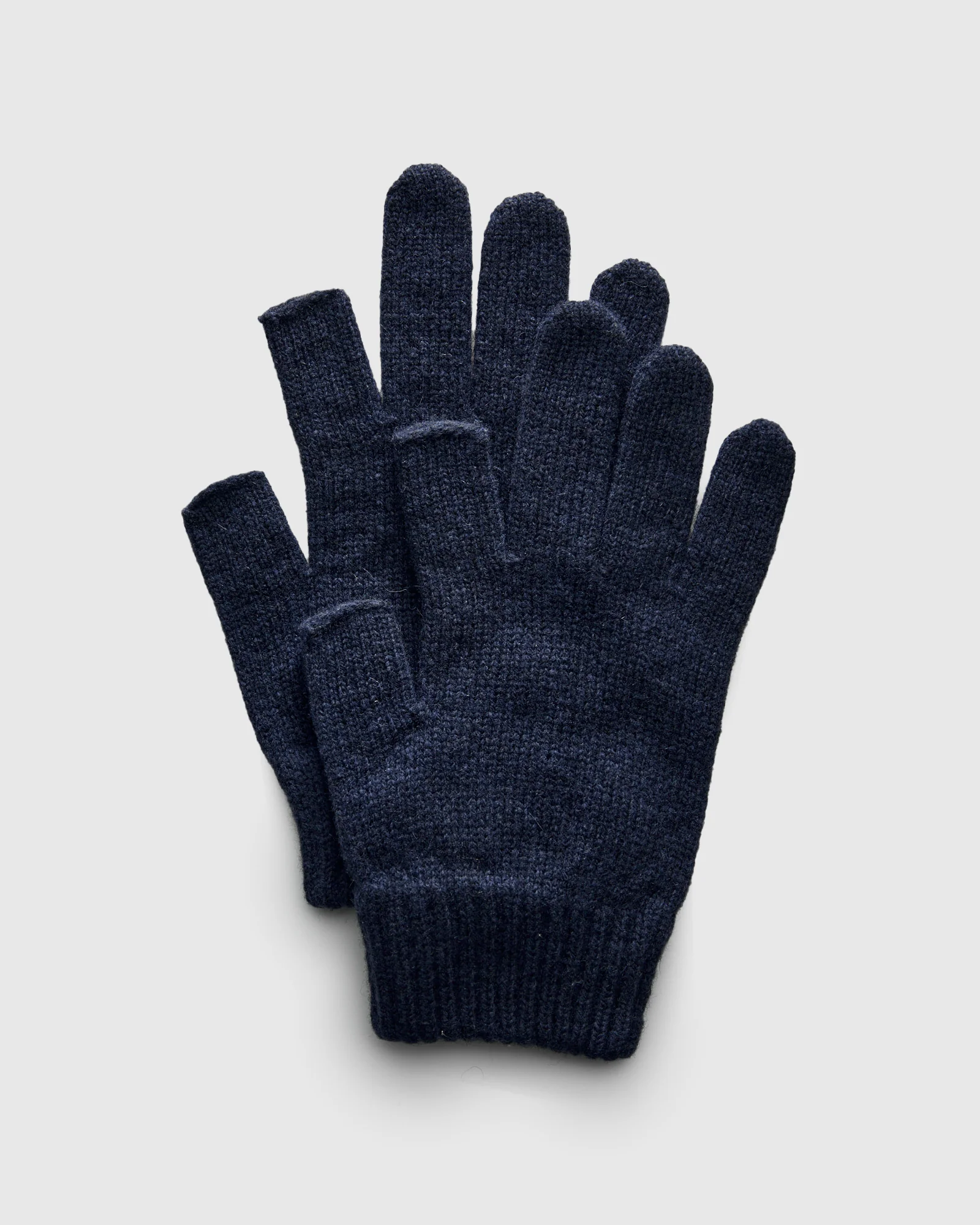 Recycled Cashmere Fingerless Gloves in Dark Navy - Image 2