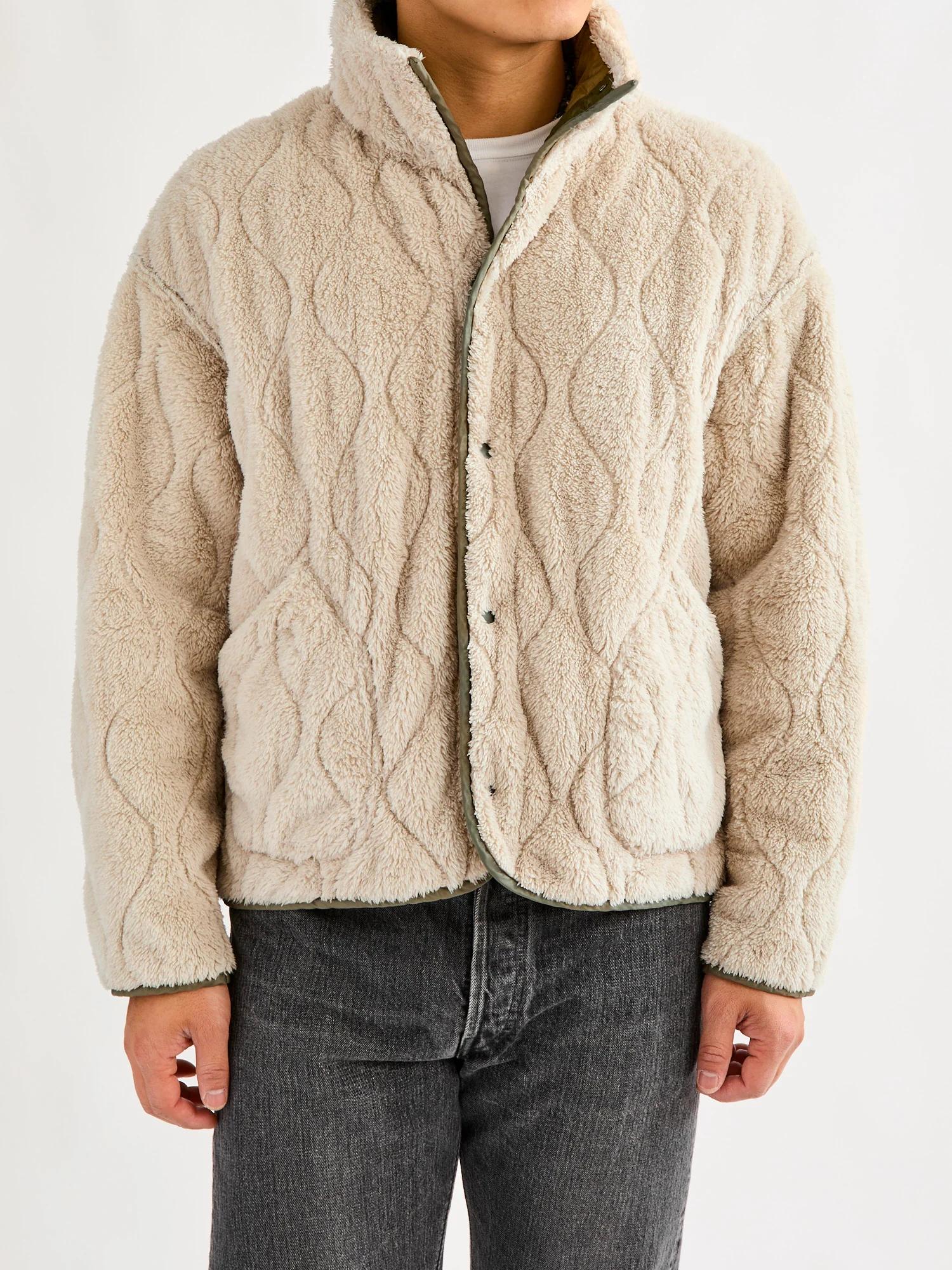 Reversible Nylon Ripstop Boa Liner Jacket in Khaki - Image 3