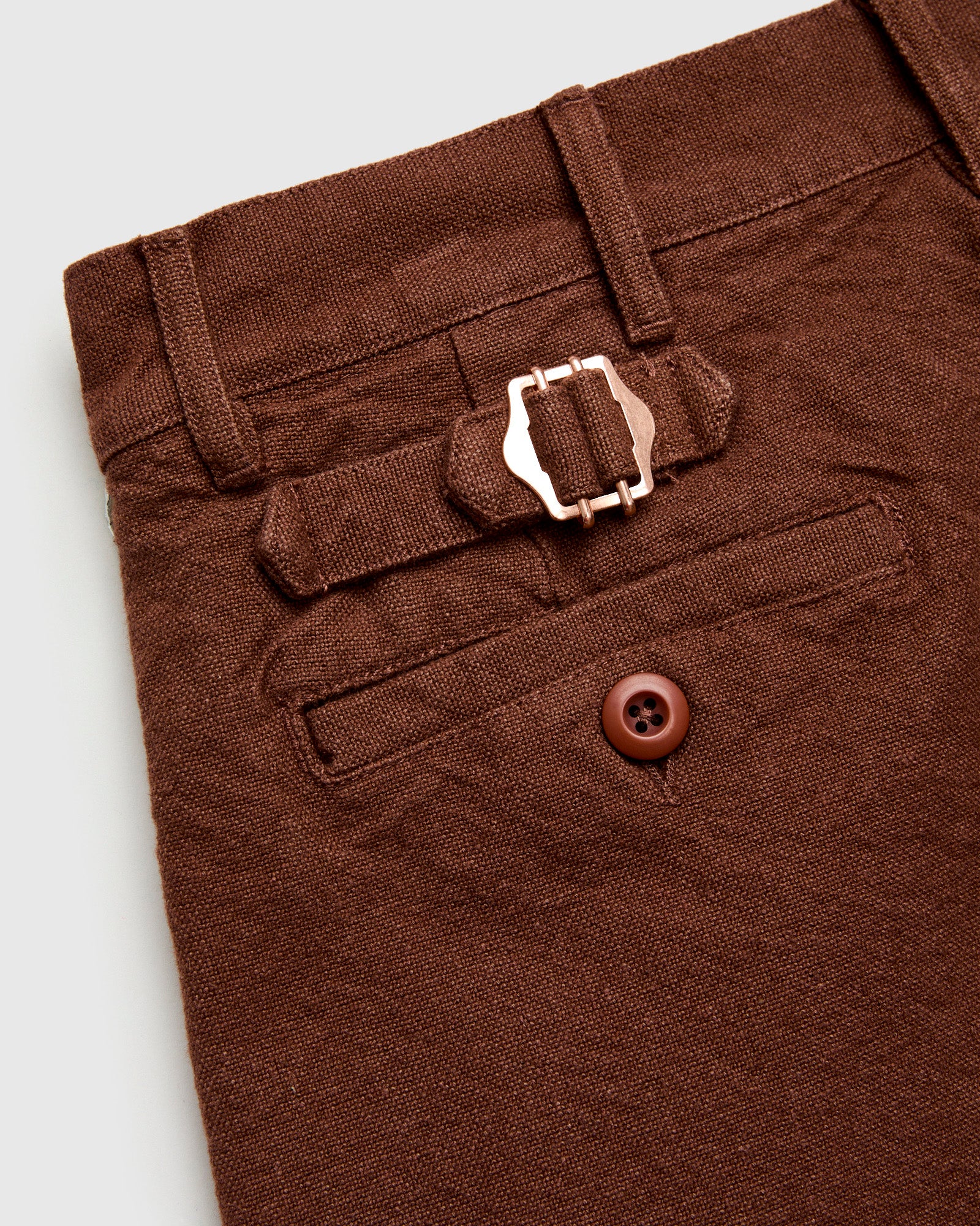 Rustic Plainweave Flat Front Chino in Chocolate Brown - Image 4