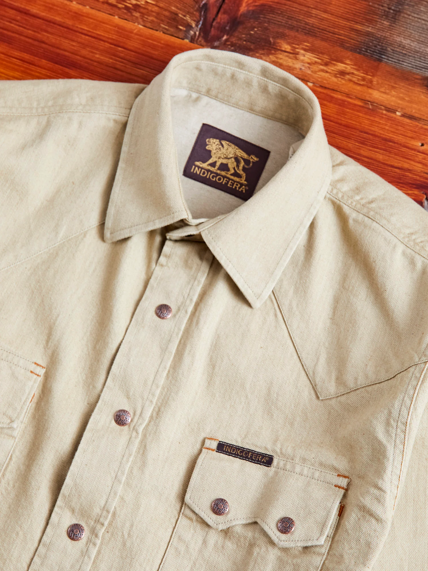 Ryman 7.5oz Denim Shirt in Carson Beige - Image 3