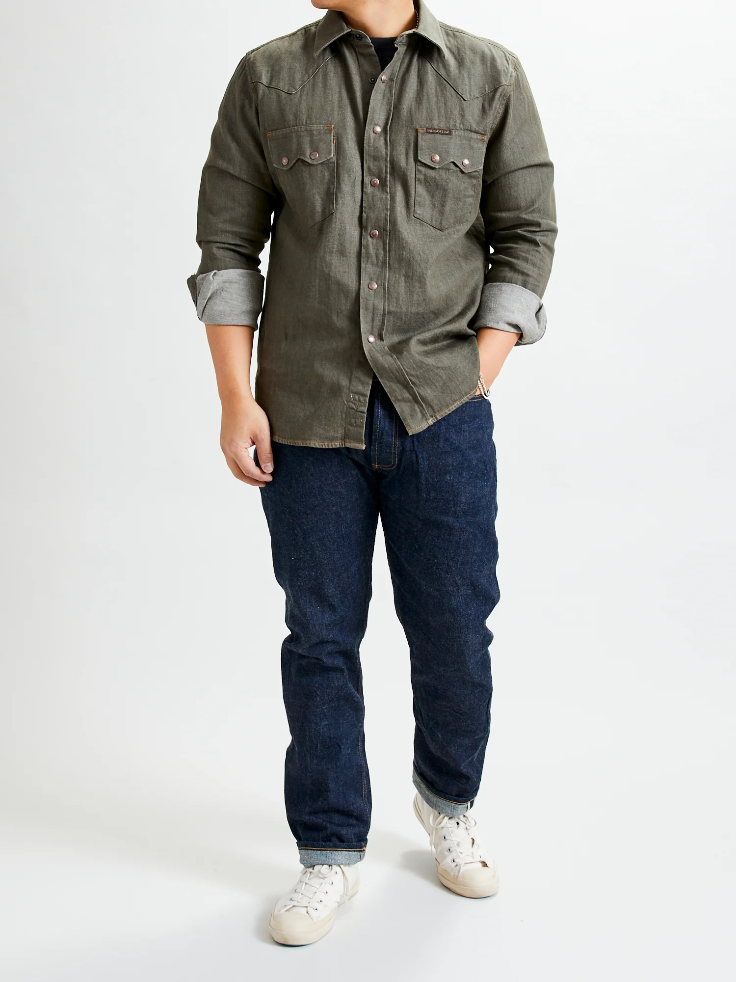 Ryman 7.5oz Denim Shirt in Green - Image 10