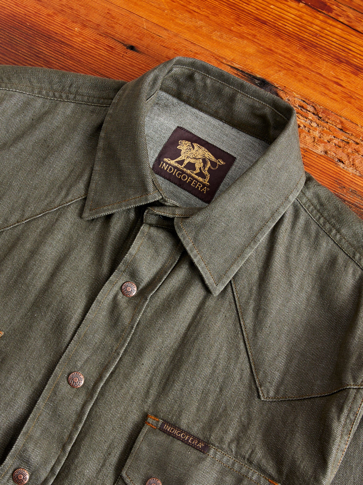 Ryman 7.5oz Denim Shirt in Green - Image 3