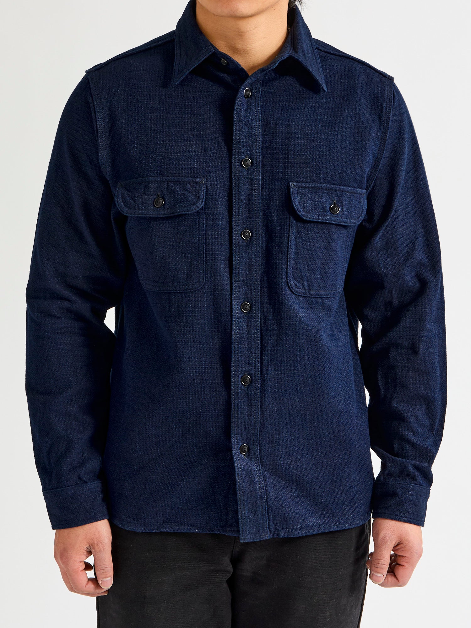 SAK24-01W Aimadara Work Shirt in Natural Indigo - Image 2