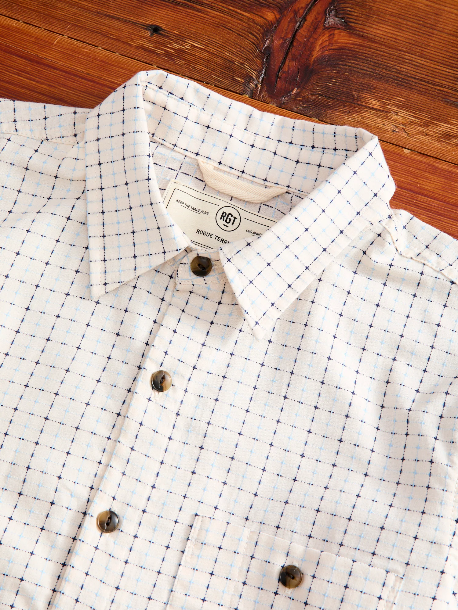"Sashiko Grid" Oxford Shirt in Natural - Image 3