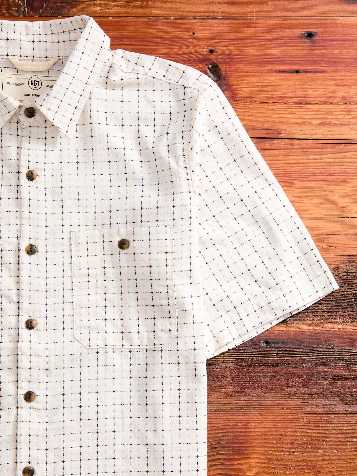 "Sashiko Grid" Oxford Shirt in Natural - Image 4