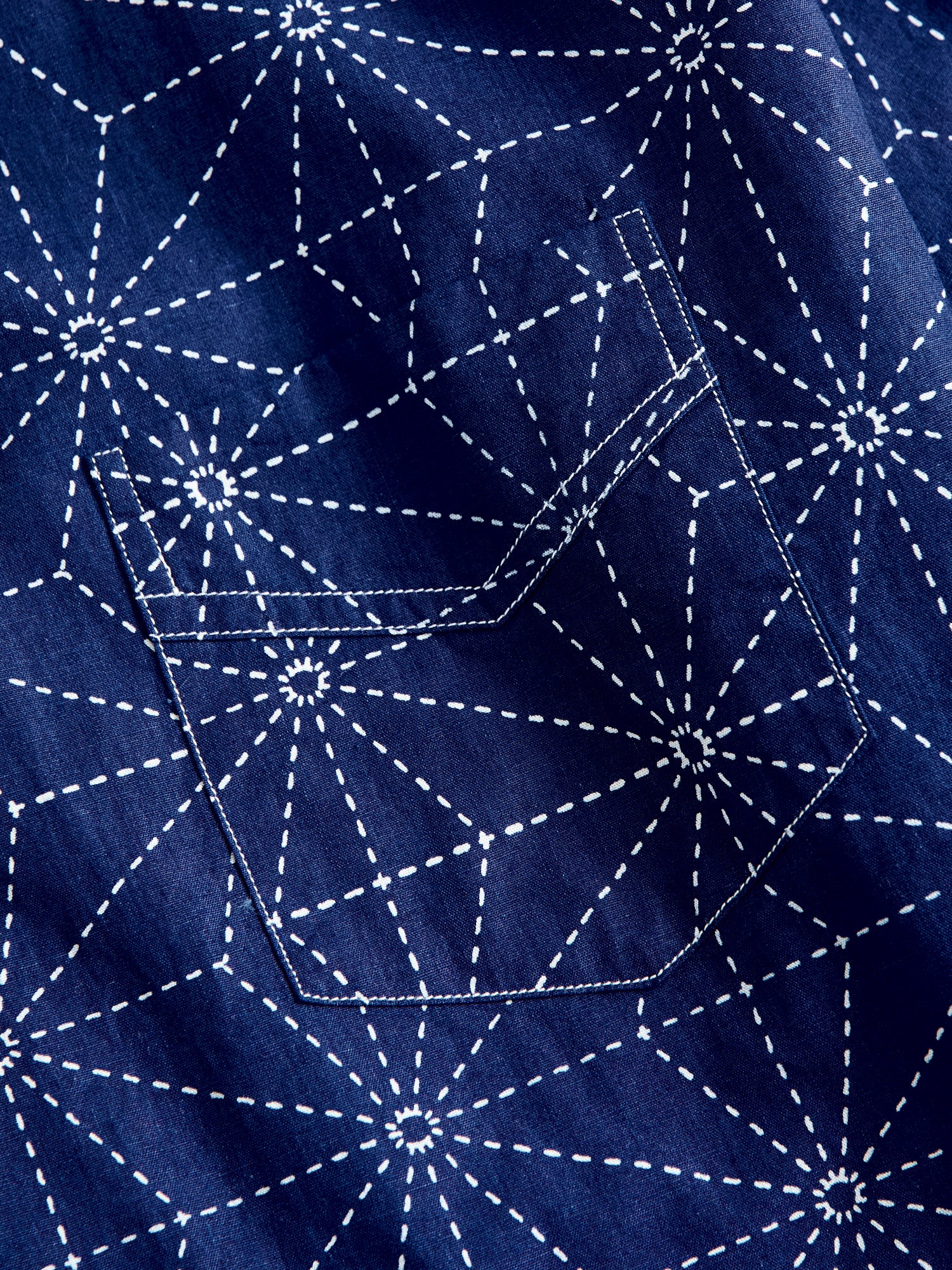 Sashiko Print Hawaiian Shirt in Indigo - Image 4