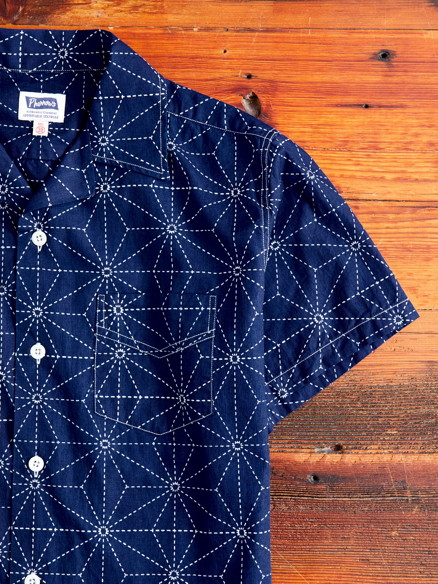 Sashiko Print Hawaiian Shirt in Indigo - Image 5