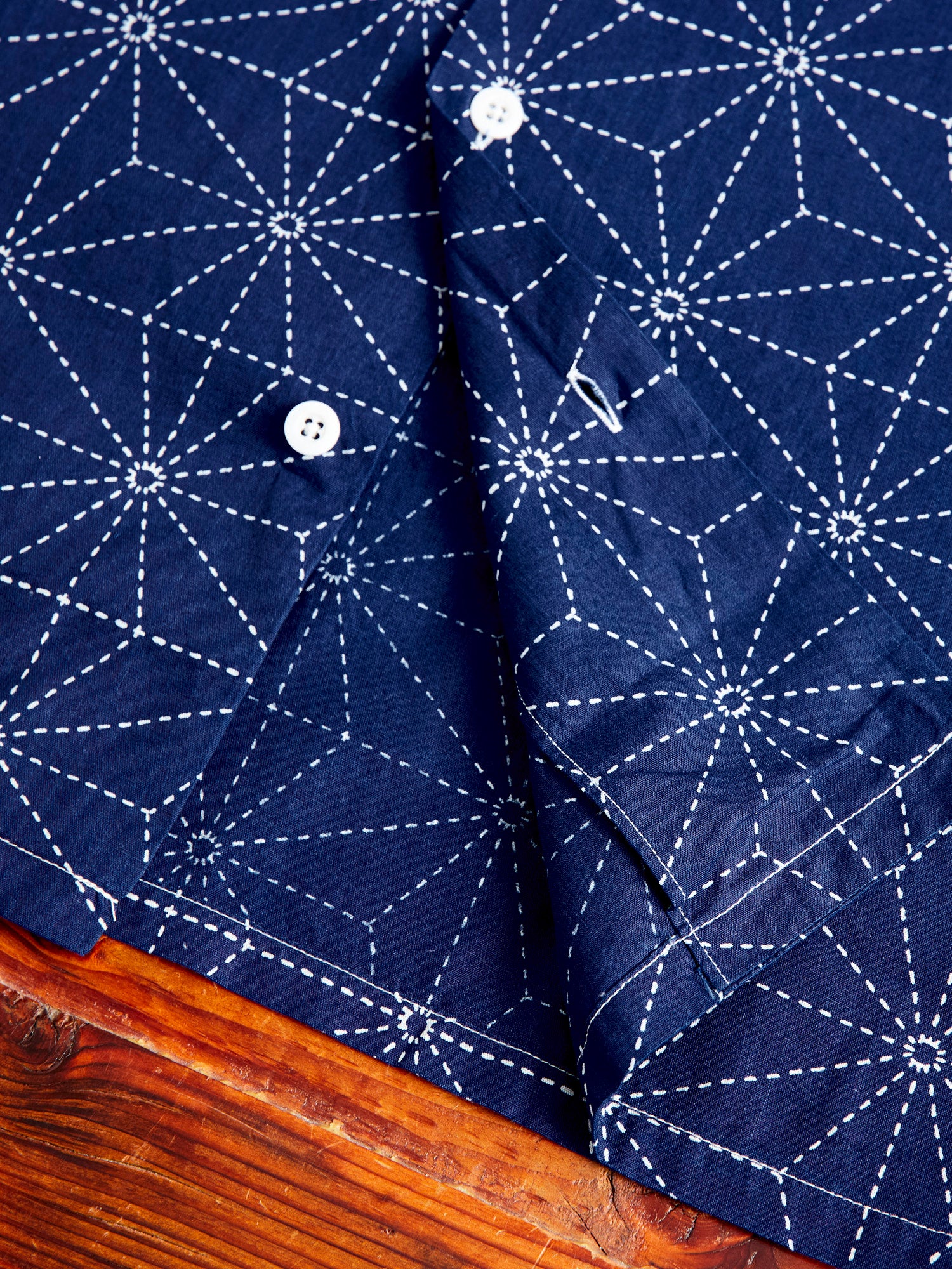 Sashiko Print Hawaiian Shirt in Indigo - Image 7