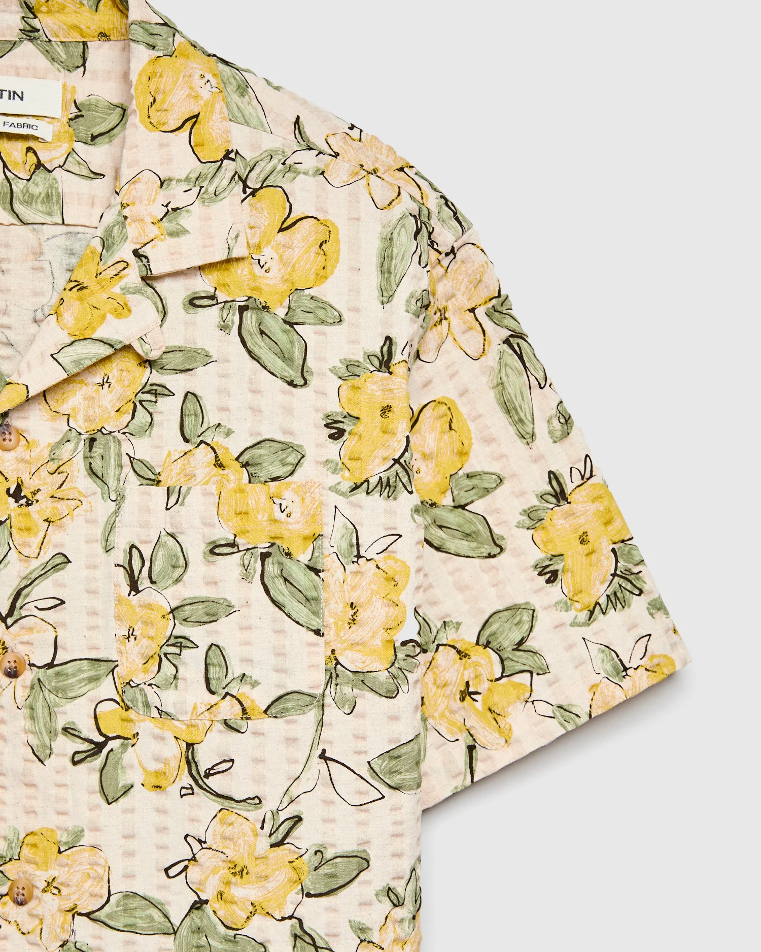 Seersucker Crammond Shirt in Ecru Yellow Floral Print - Image 3