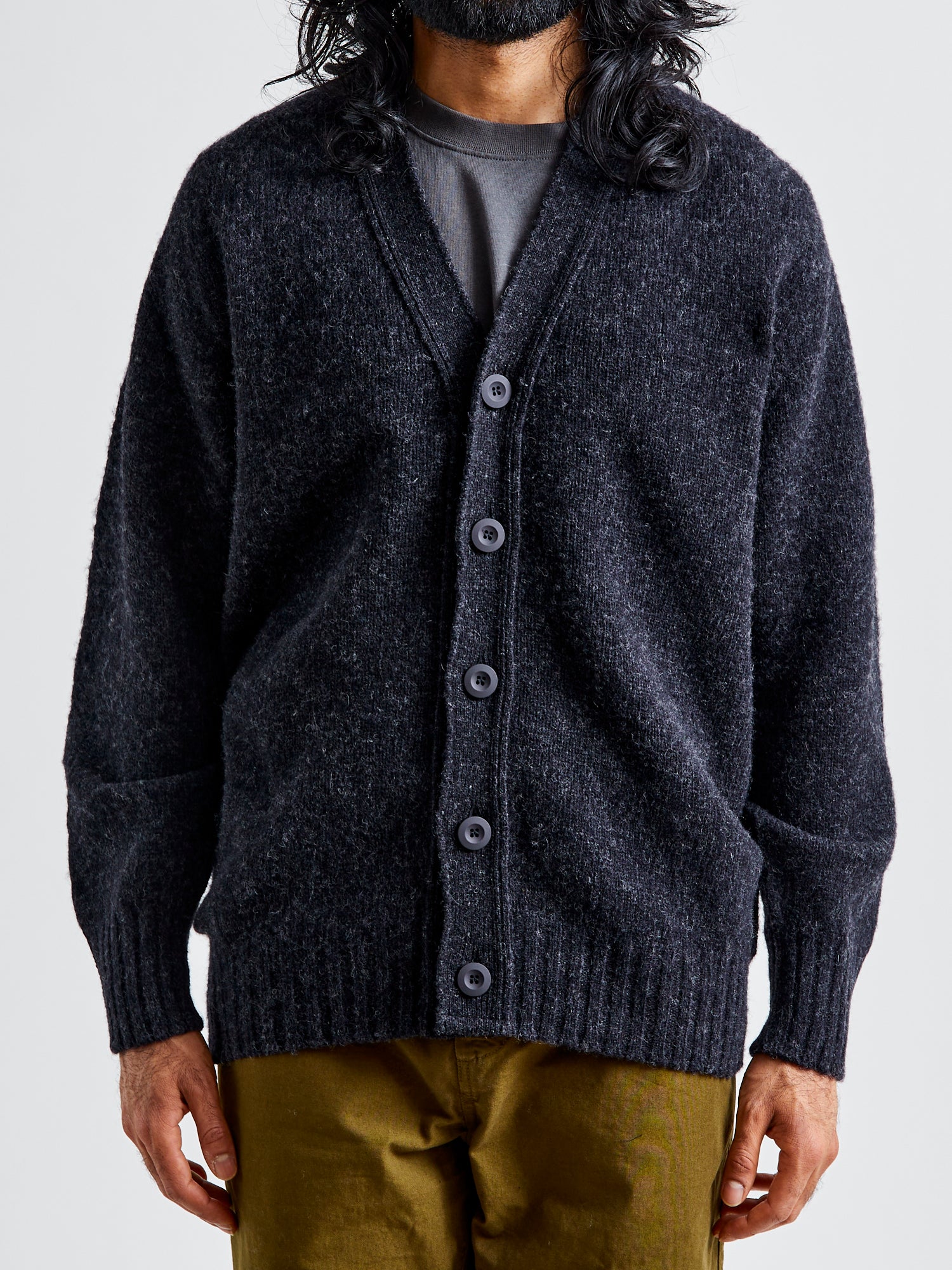 "Shaggy Bear" Wool Cardigan in Charcoal - Image 2