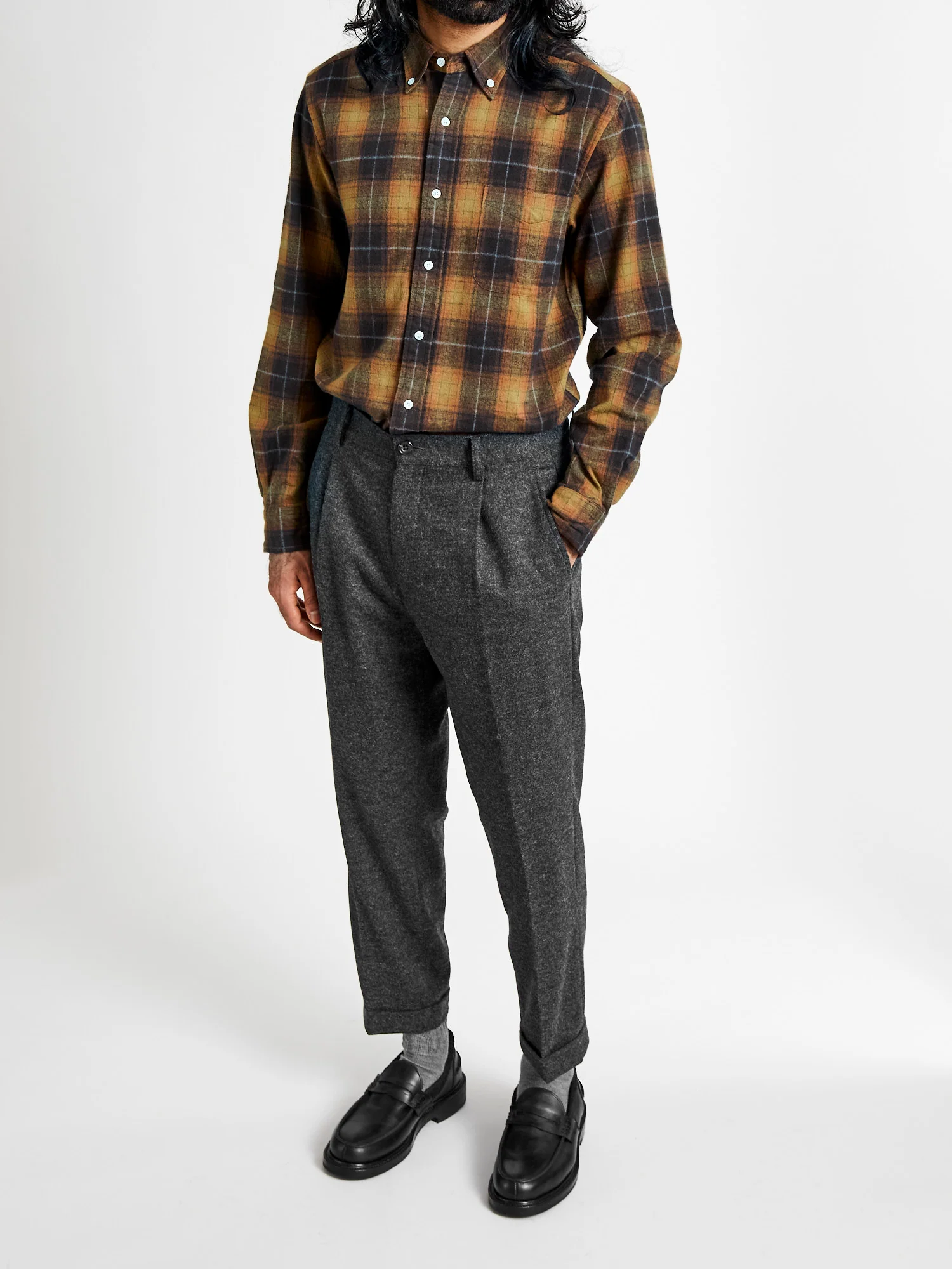 Shaggy Check Button-Down Shirt in Orange - Image 11