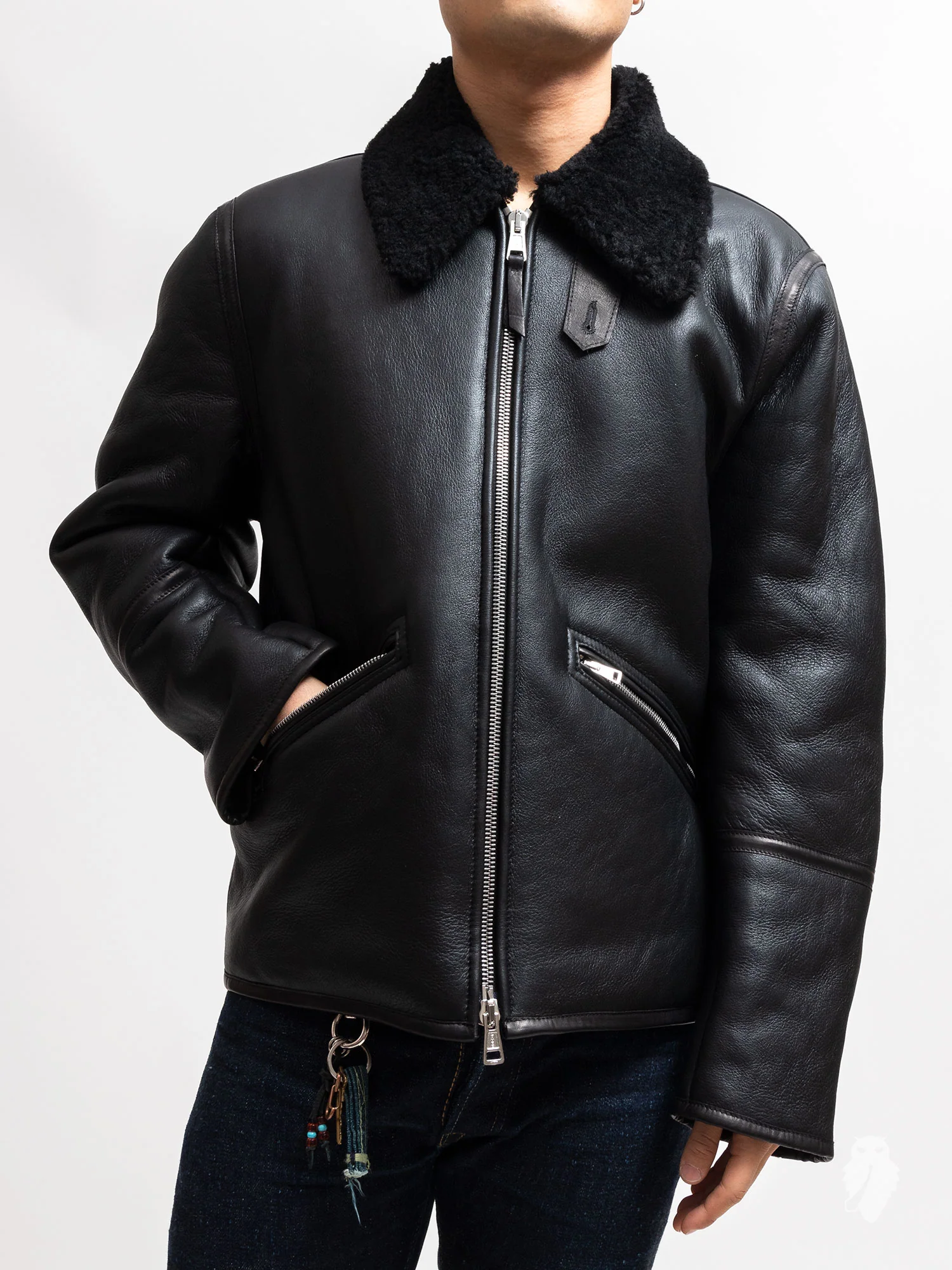 Shearling Flight Jacket in Black - Image 2
