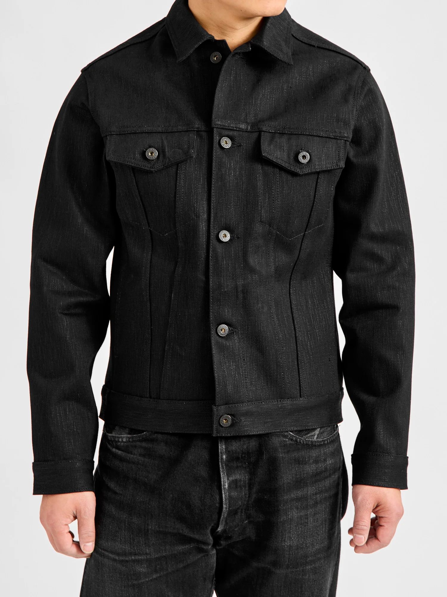 "Shinigami" 18oz Slub Selvedge Black Denim Jacket - Image 2
