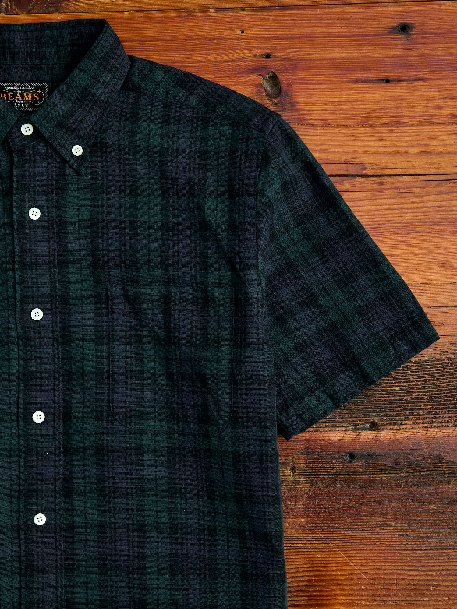 Short Sleeve Button-Down Shirt in Indigo Blackwatch - Image 5