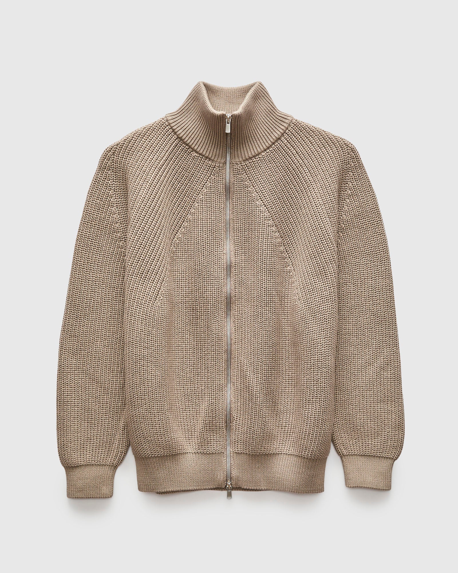 Signature Knit Cotton Drivers Zip in Beige