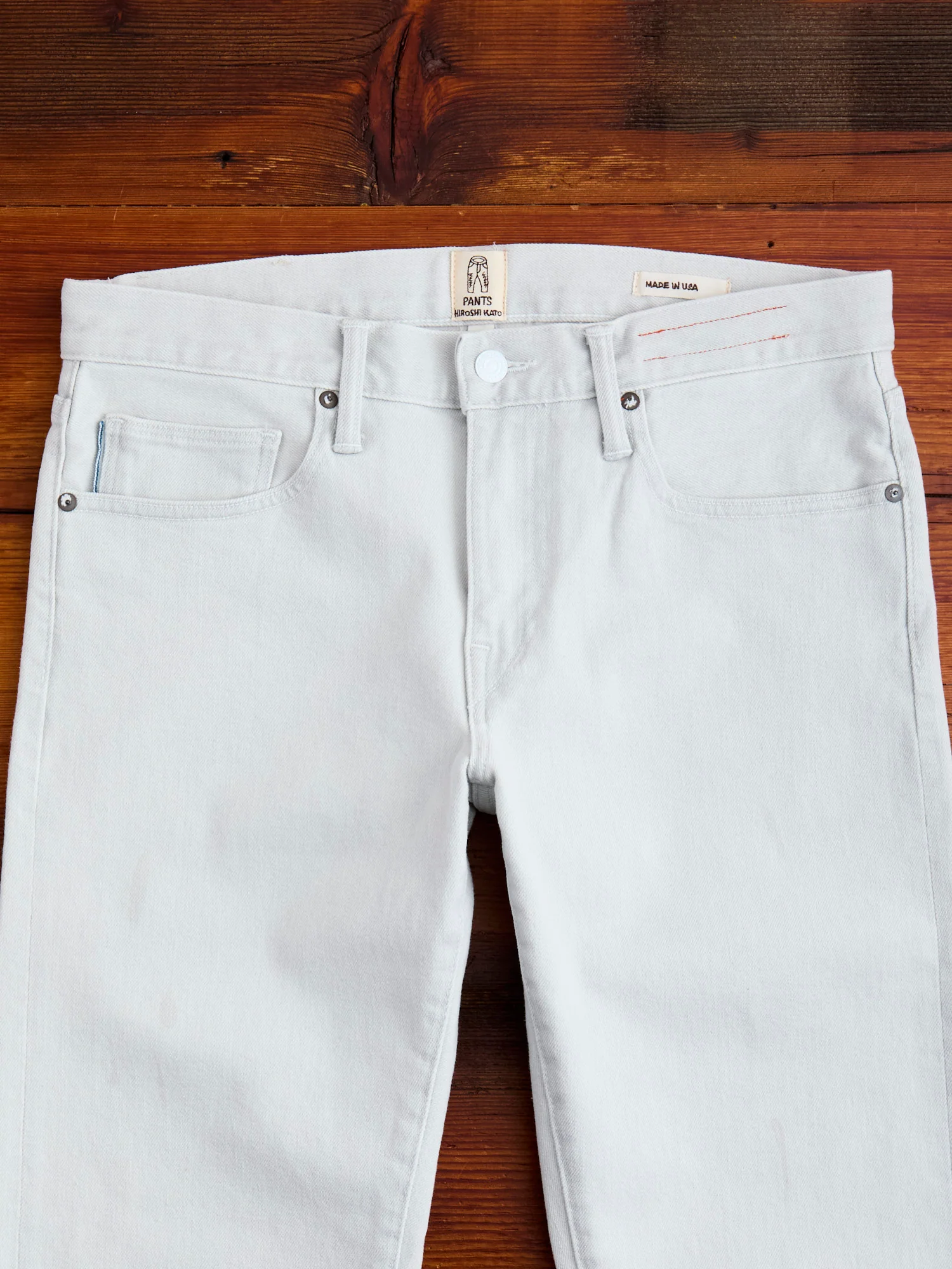 "Silver" 14oz Washed Grey-White Stretch Selvedge Denim - Pen Slim - Image 5