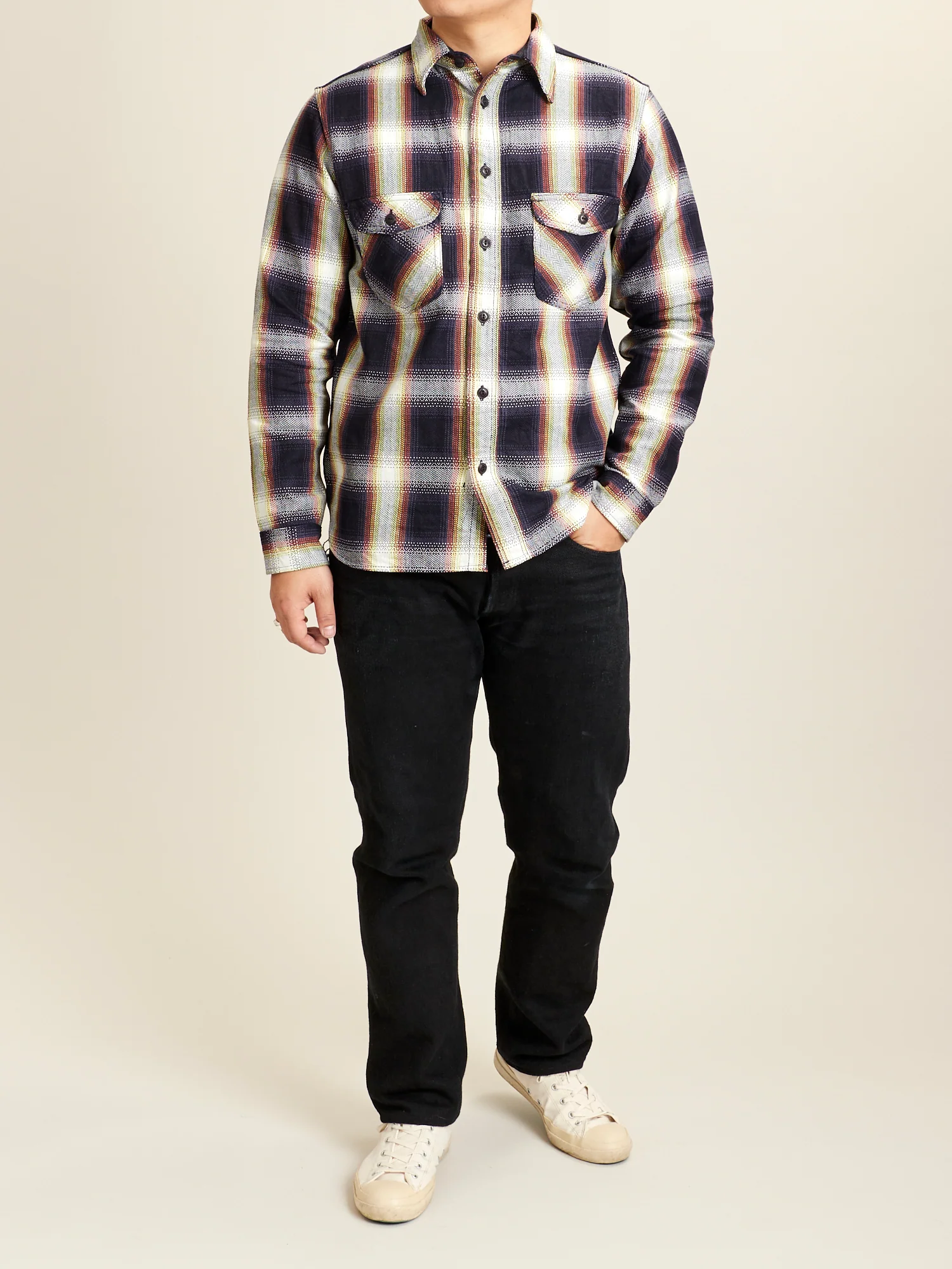 SIN22-02W Rope Dyed Flannel Shirt in Indigo/White - Image 10