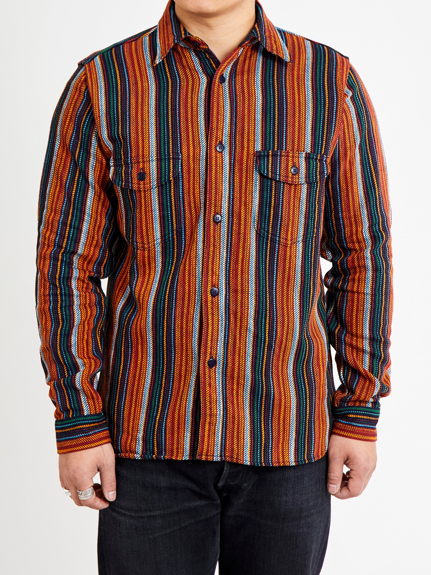 SIN23-02W Rope Dyed Flannel Shirt in Indigo/Orange - Image 2