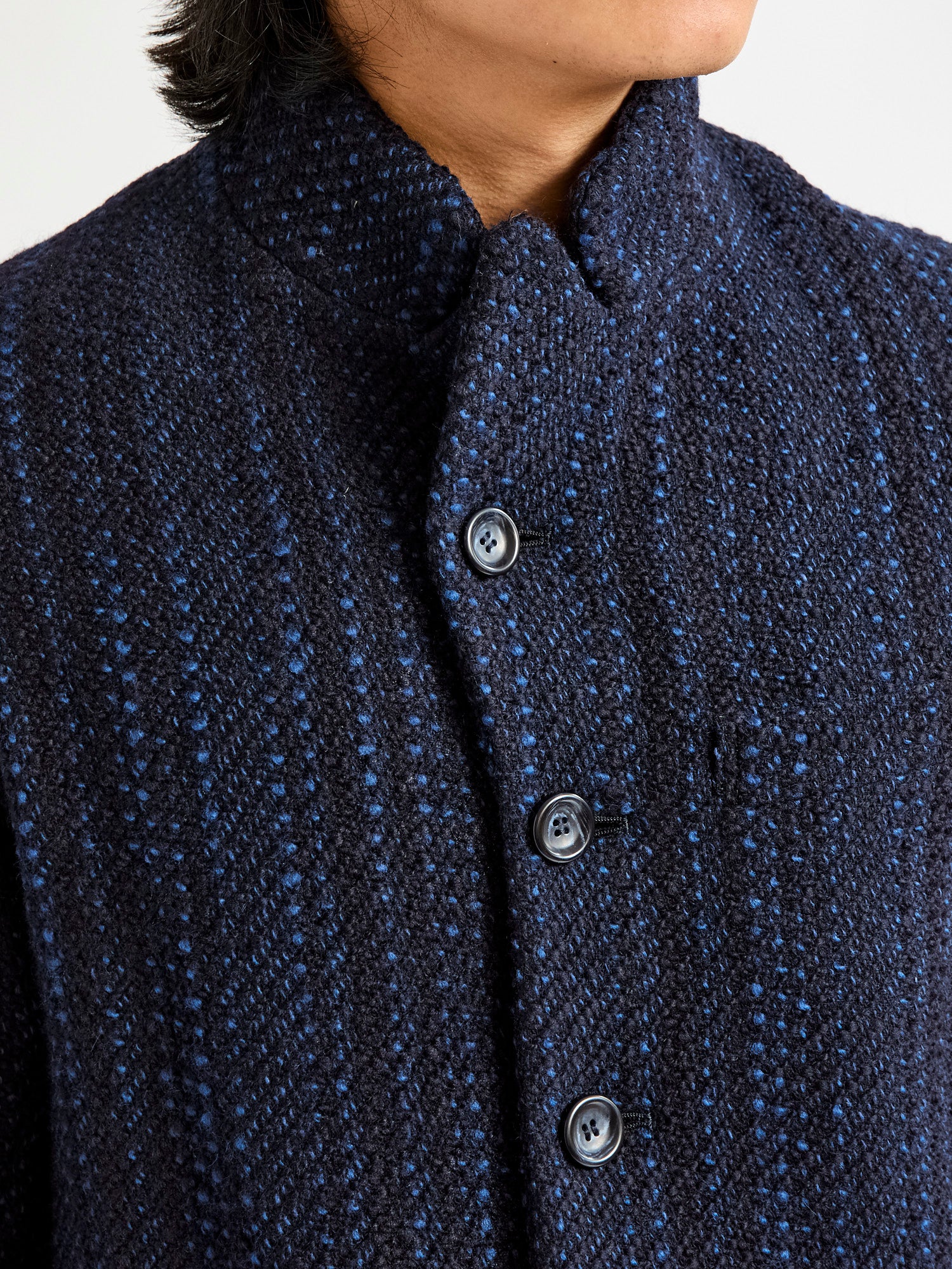 Slub Yarn Tweed 5B Jacket in Dark Navy - Image 3