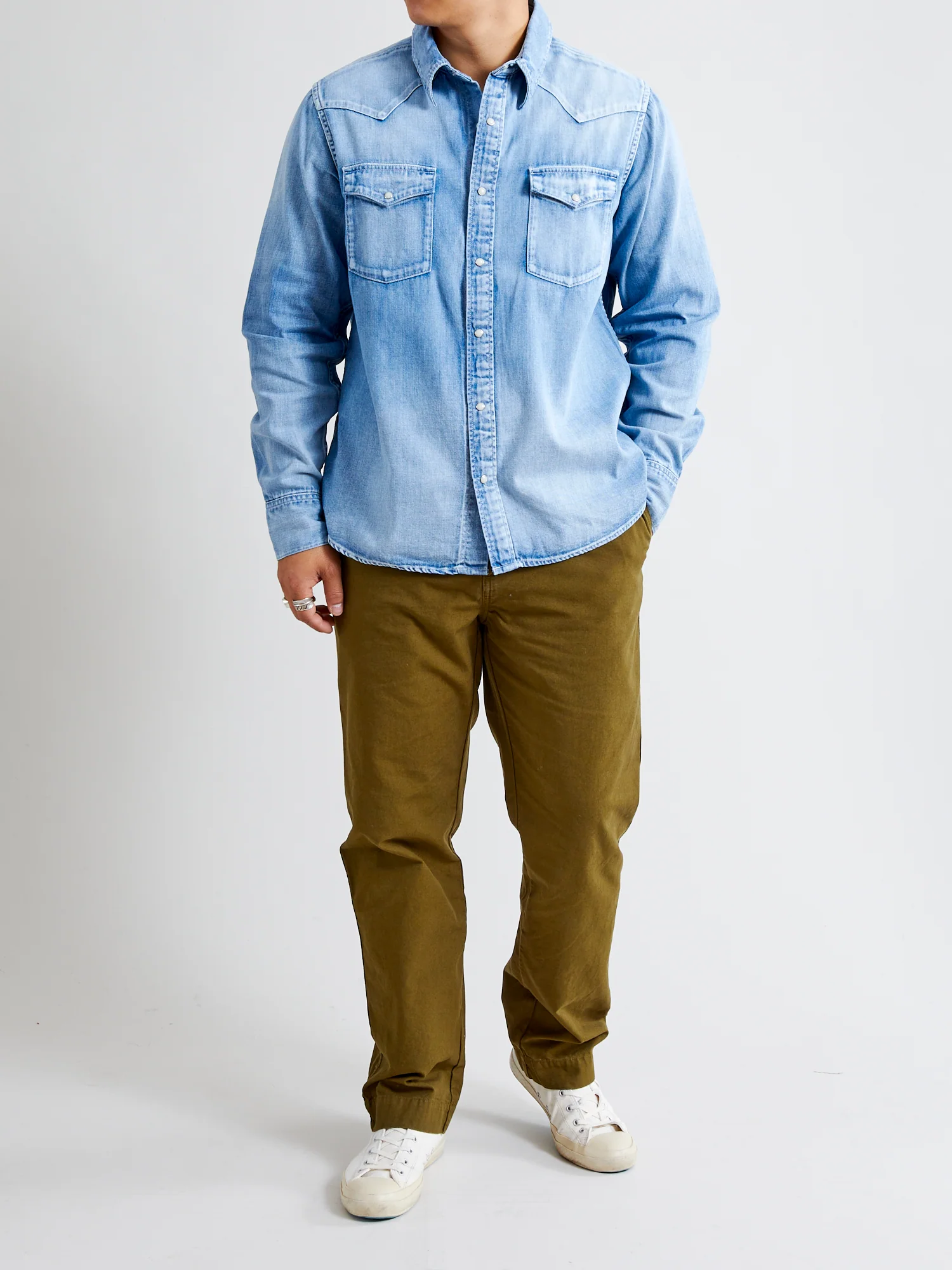 FW24 Social Sculpture Shirt Damaged in Light Indigo - Image 10