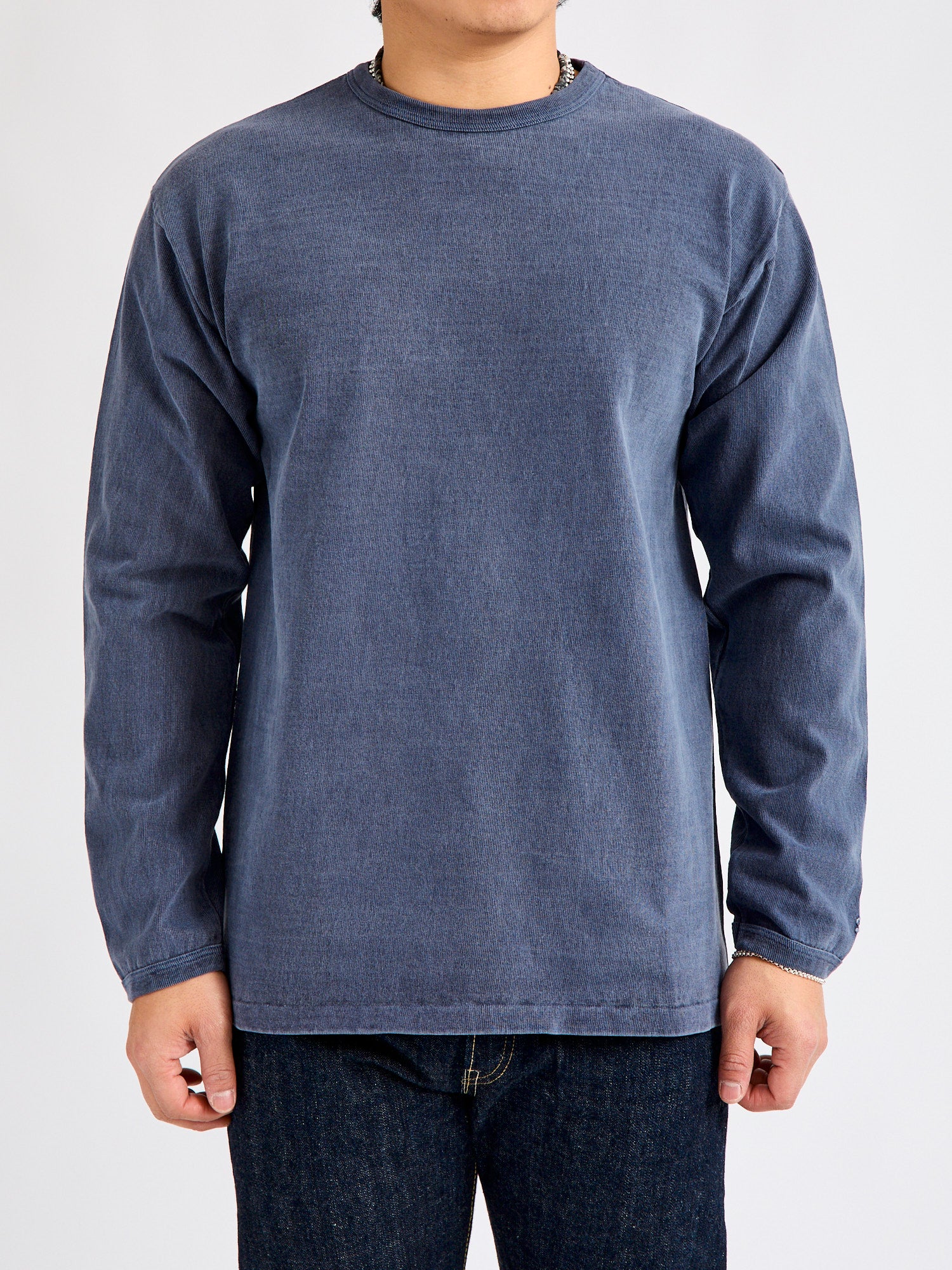 Stand Wheeler Long Sleeve Pigment-Dyed Tee in Navy - Image 2