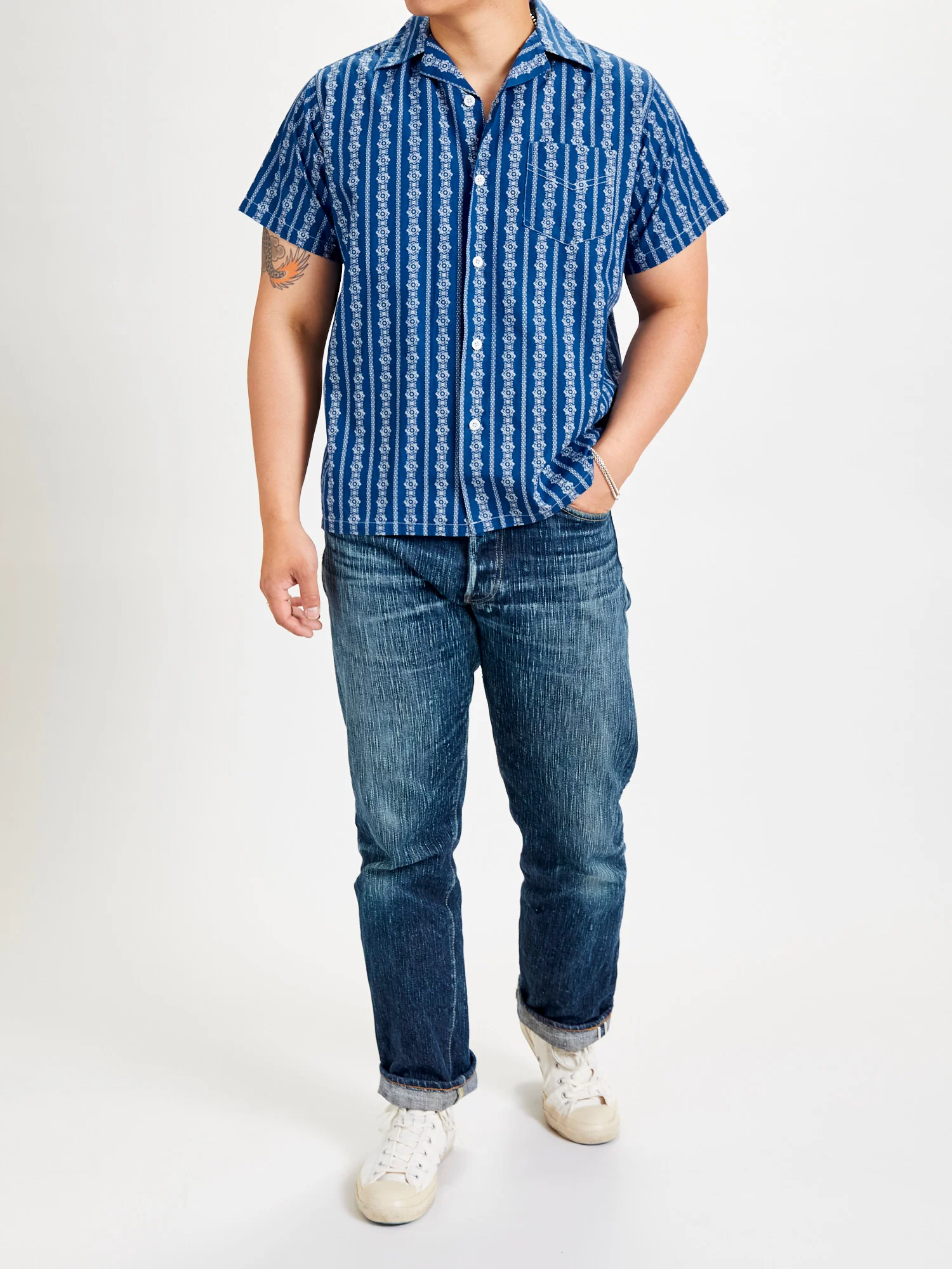 Stripe Print Hawaiian Shirt in Indigo - Image 9