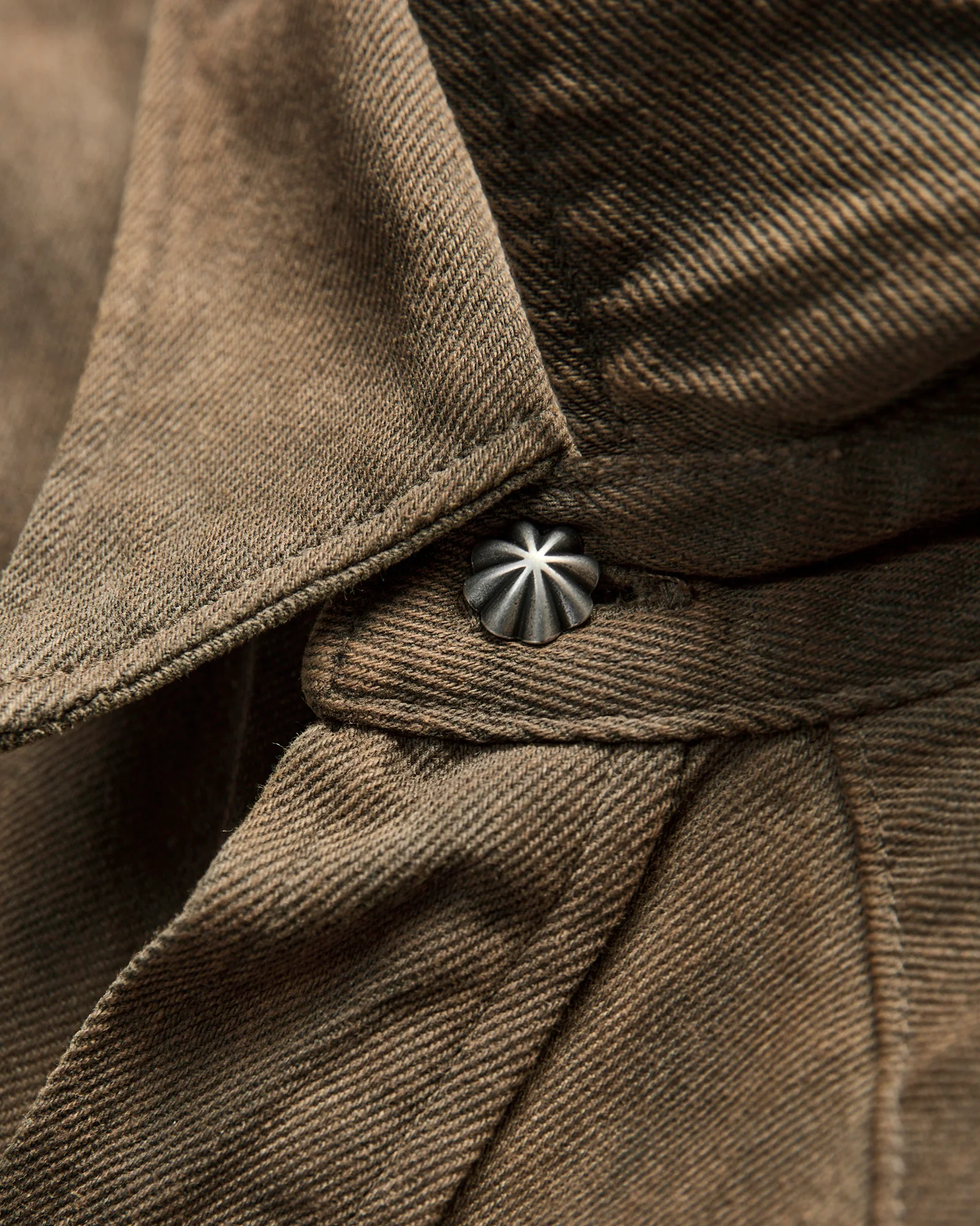 Studded Western Workshirt in Distressed Brown Wash - Image 6