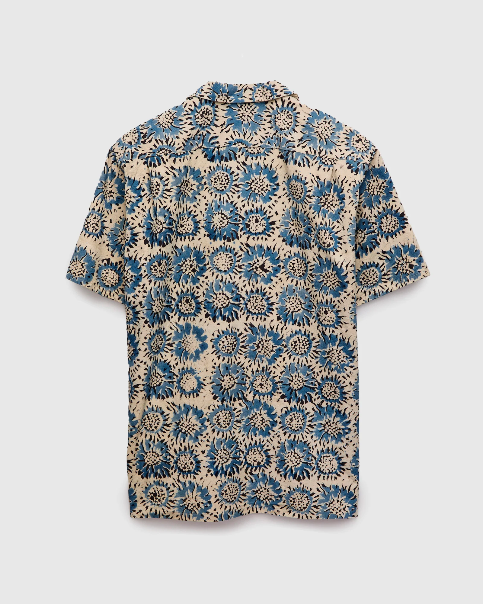 Sun Flower Block Print Open Collar Shirt in Blue - Image 2