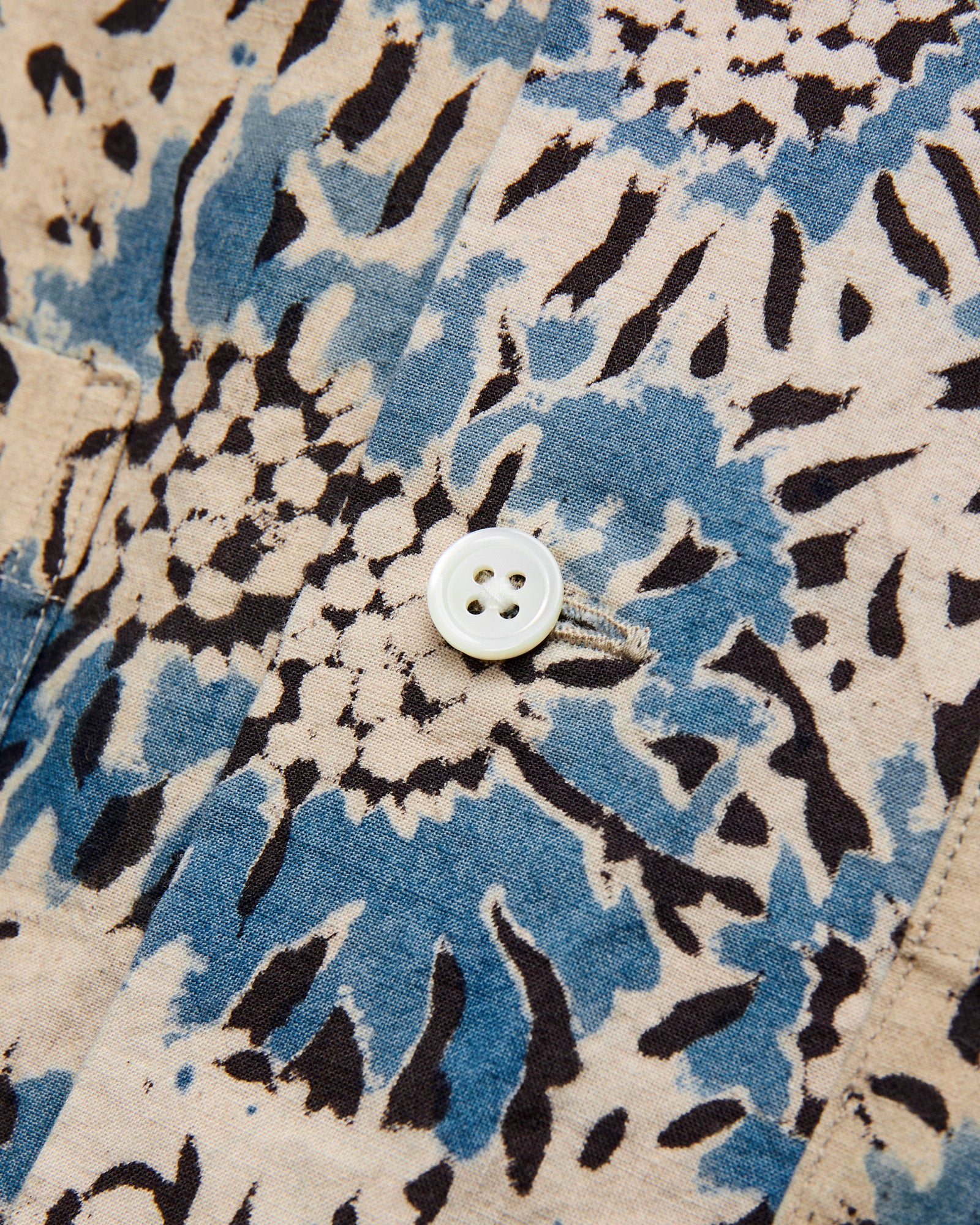 Sun Flower Block Print Open Collar Shirt in Blue - Image 5